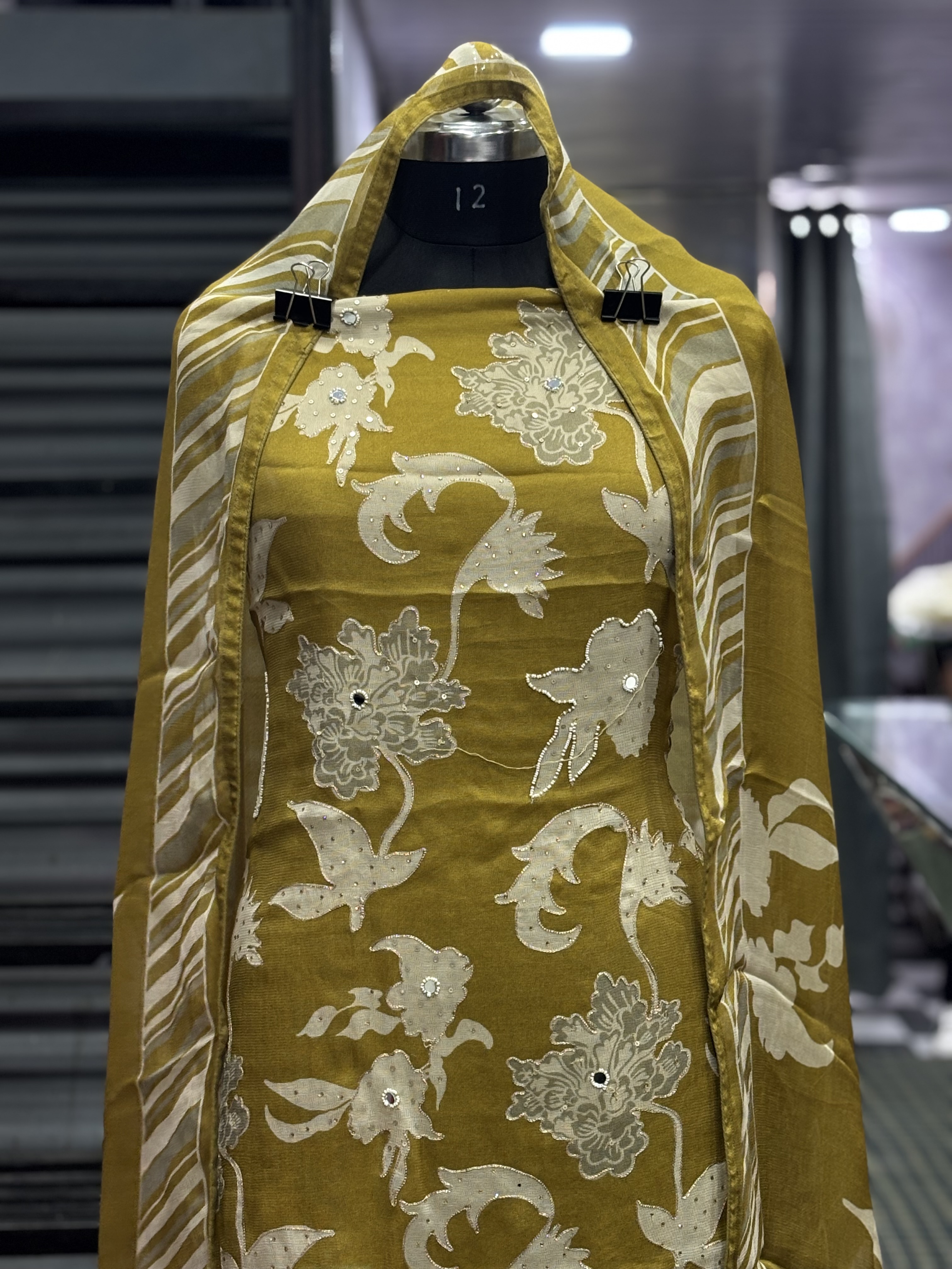  AC096 | Burbery Hand Work|| Embroidered Mustard Floral Dress Material