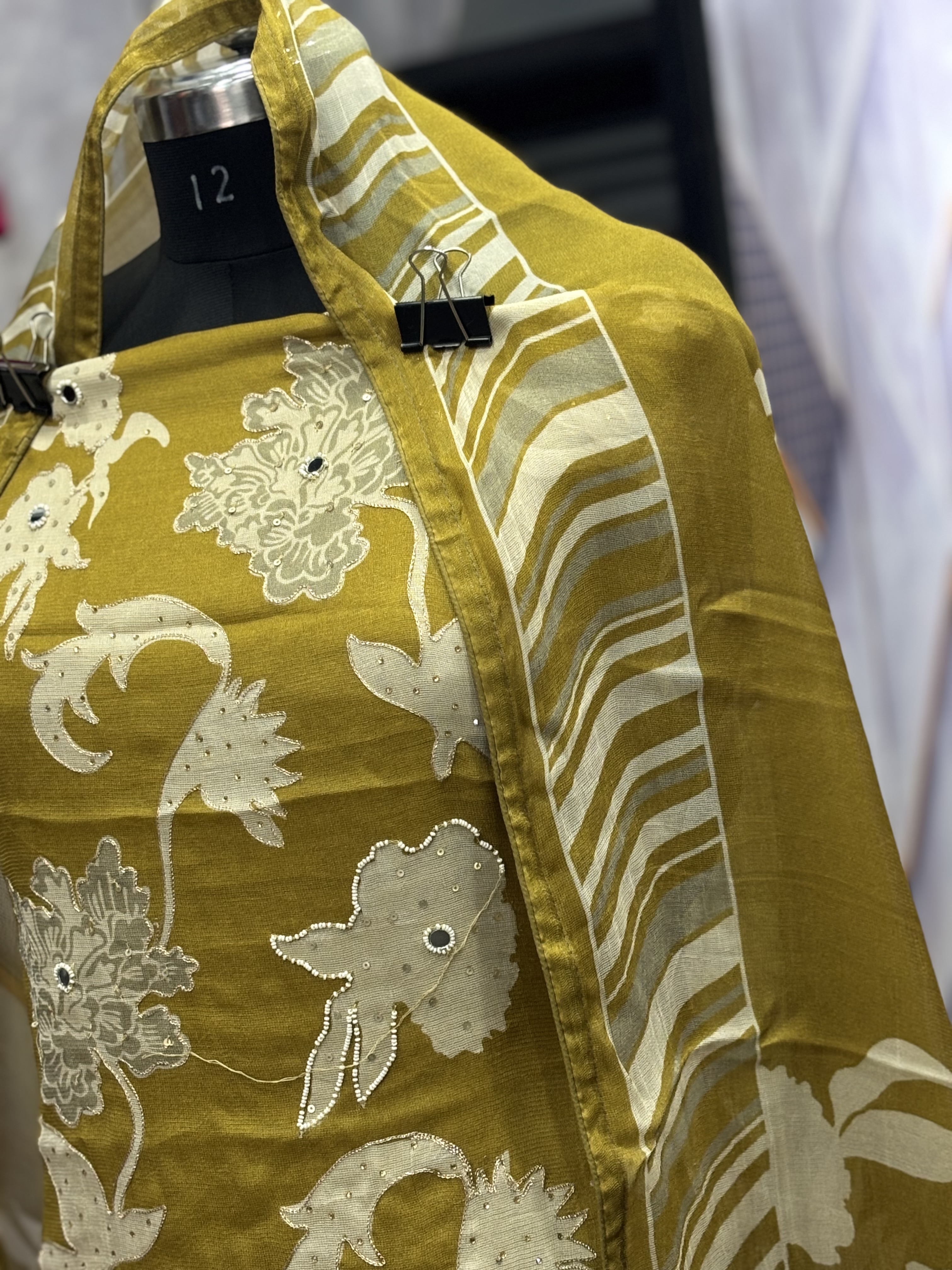 AC096 | Burbery Hand Work|| Embroidered Mustard Floral Dress Material