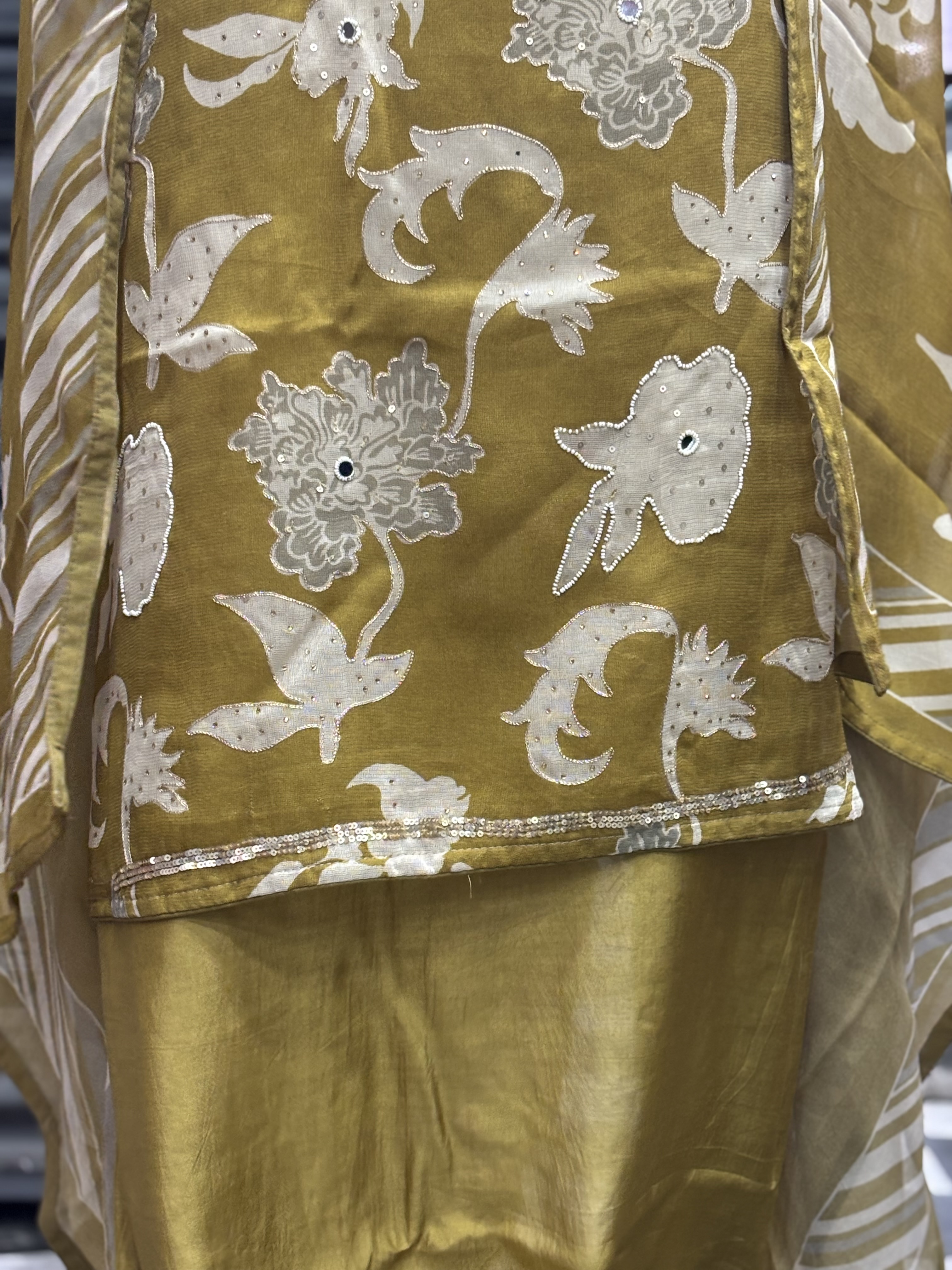  AC096 | Burbery Hand Work|| Embroidered Mustard Floral Dress Material