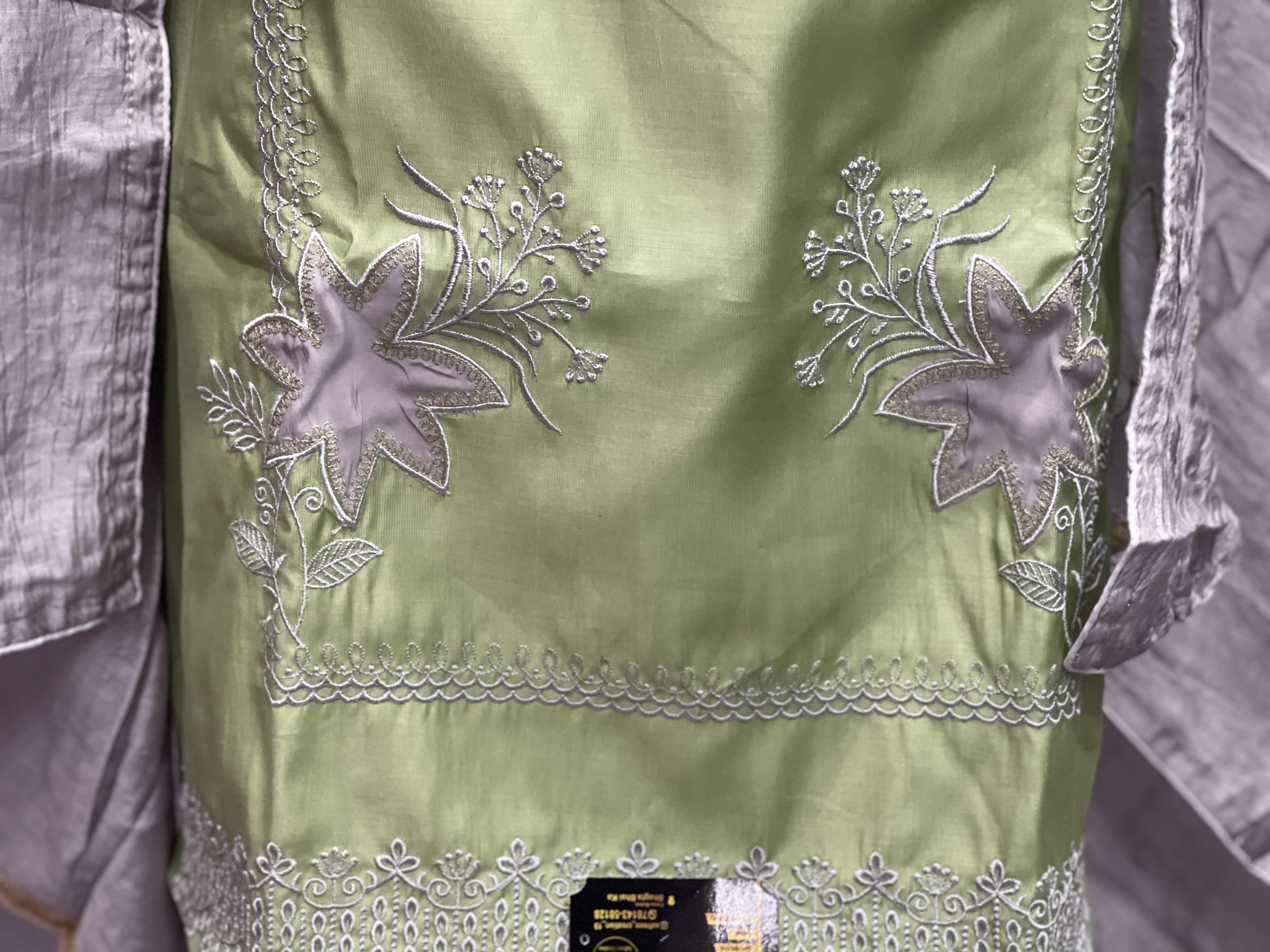 AC069 | Sea Green || Without Lining || Thread+ Pathch Work || Embroidered Green Fabric Set
