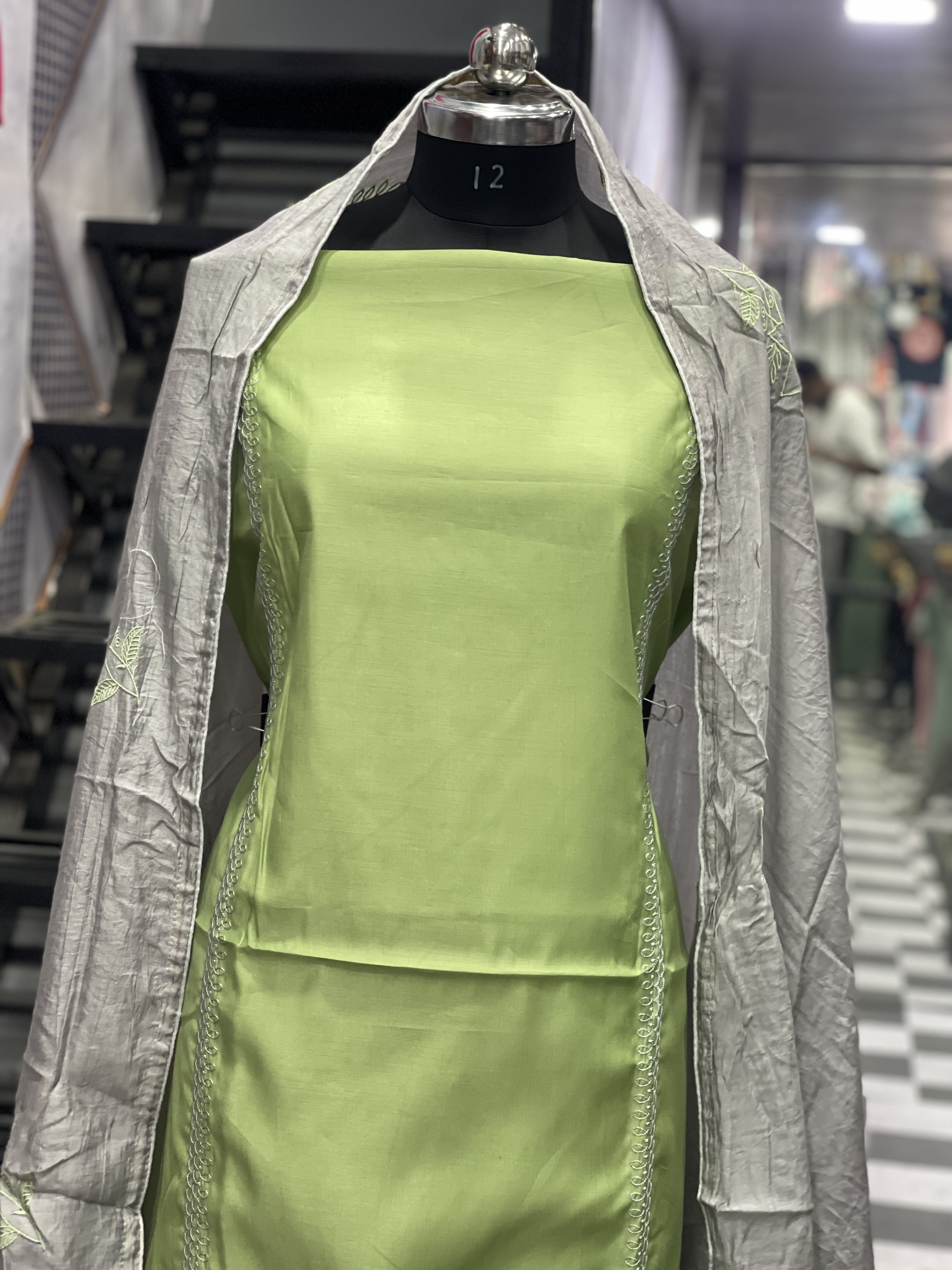 AC069 | Sea Green || Without Lining || Thread+ Pathch Work || Embroidered Green Fabric Set