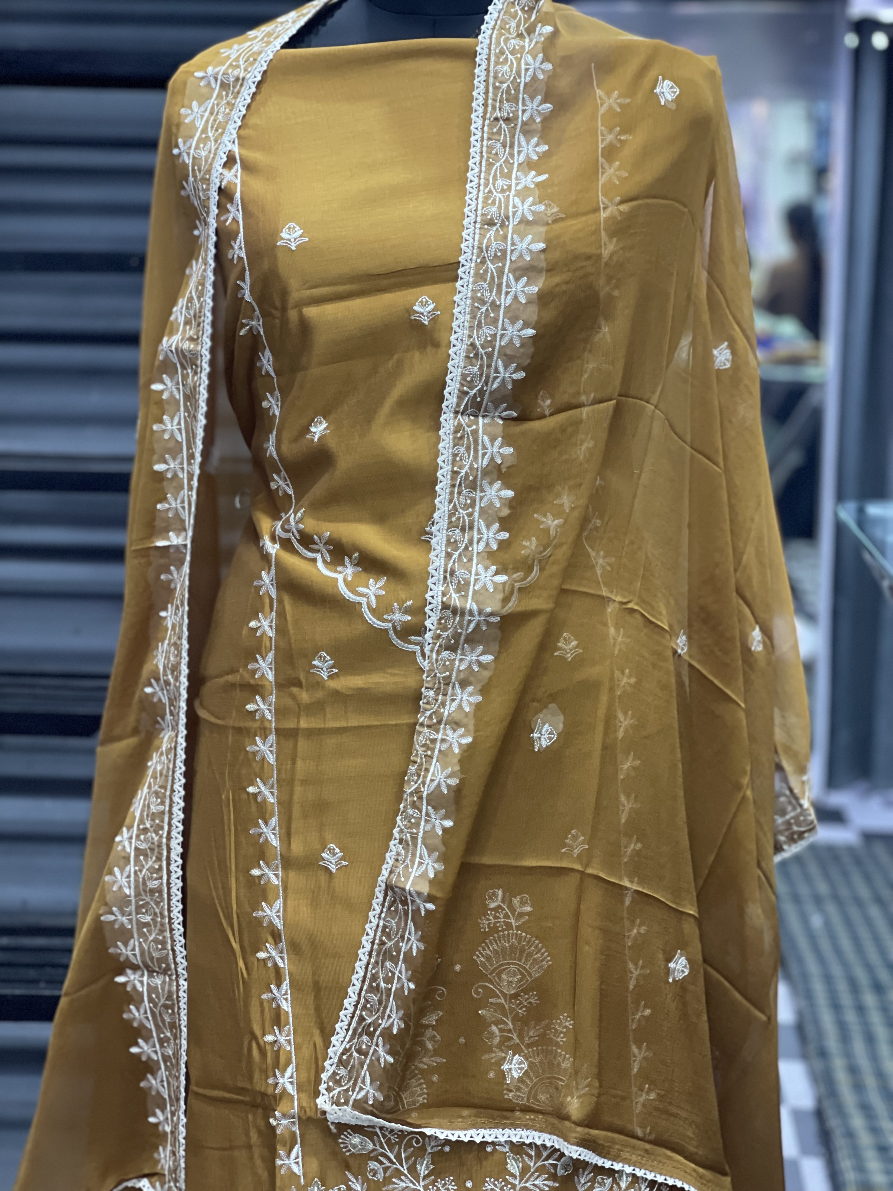 AC070 | Mustard Color Suit  || Cotton || Pure da Duppatta ||  Embroidered Mustard Cotton Suit