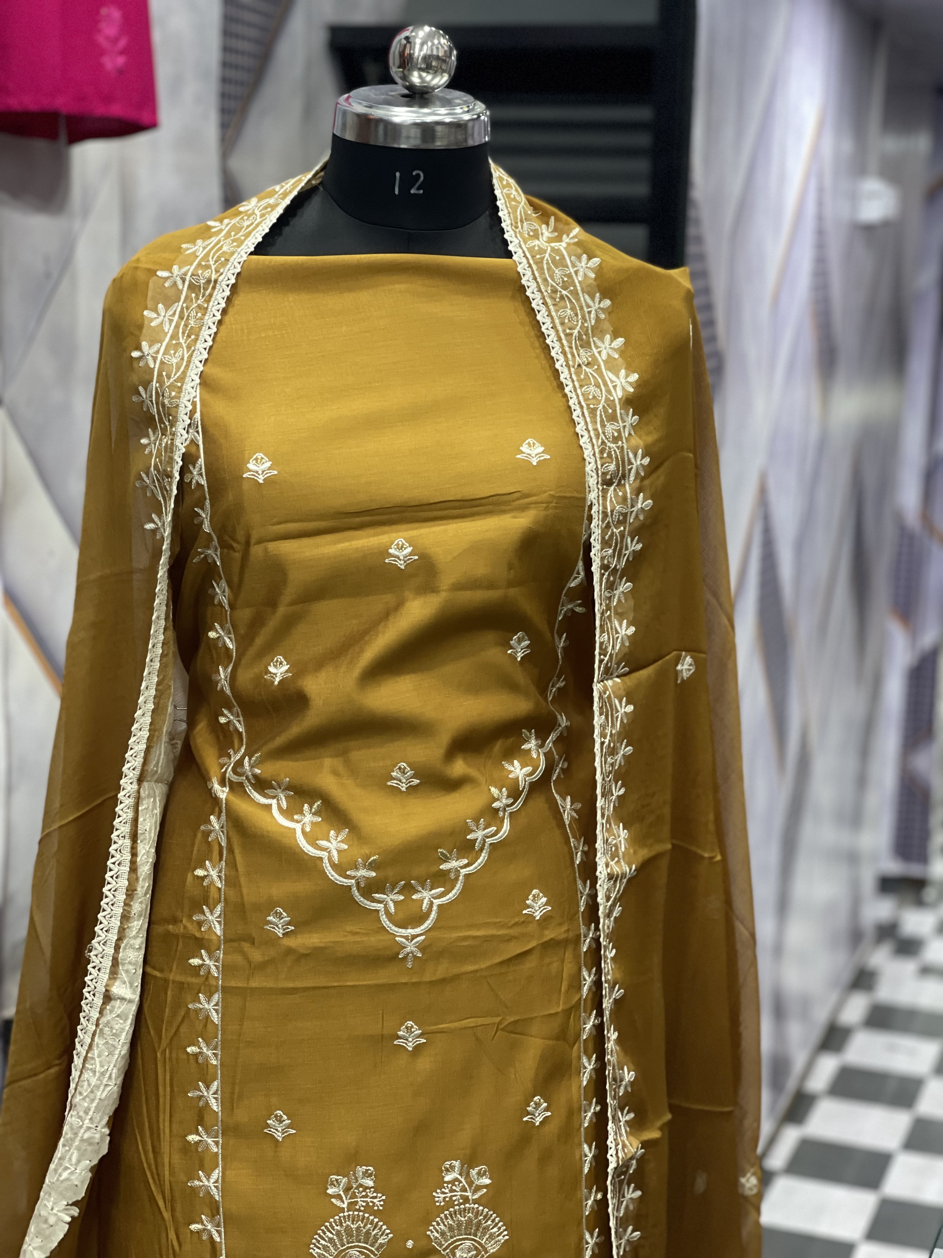 AC070 | Mustard Color Suit  || Cotton || Pure da Duppatta ||  Embroidered Mustard Cotton Suit