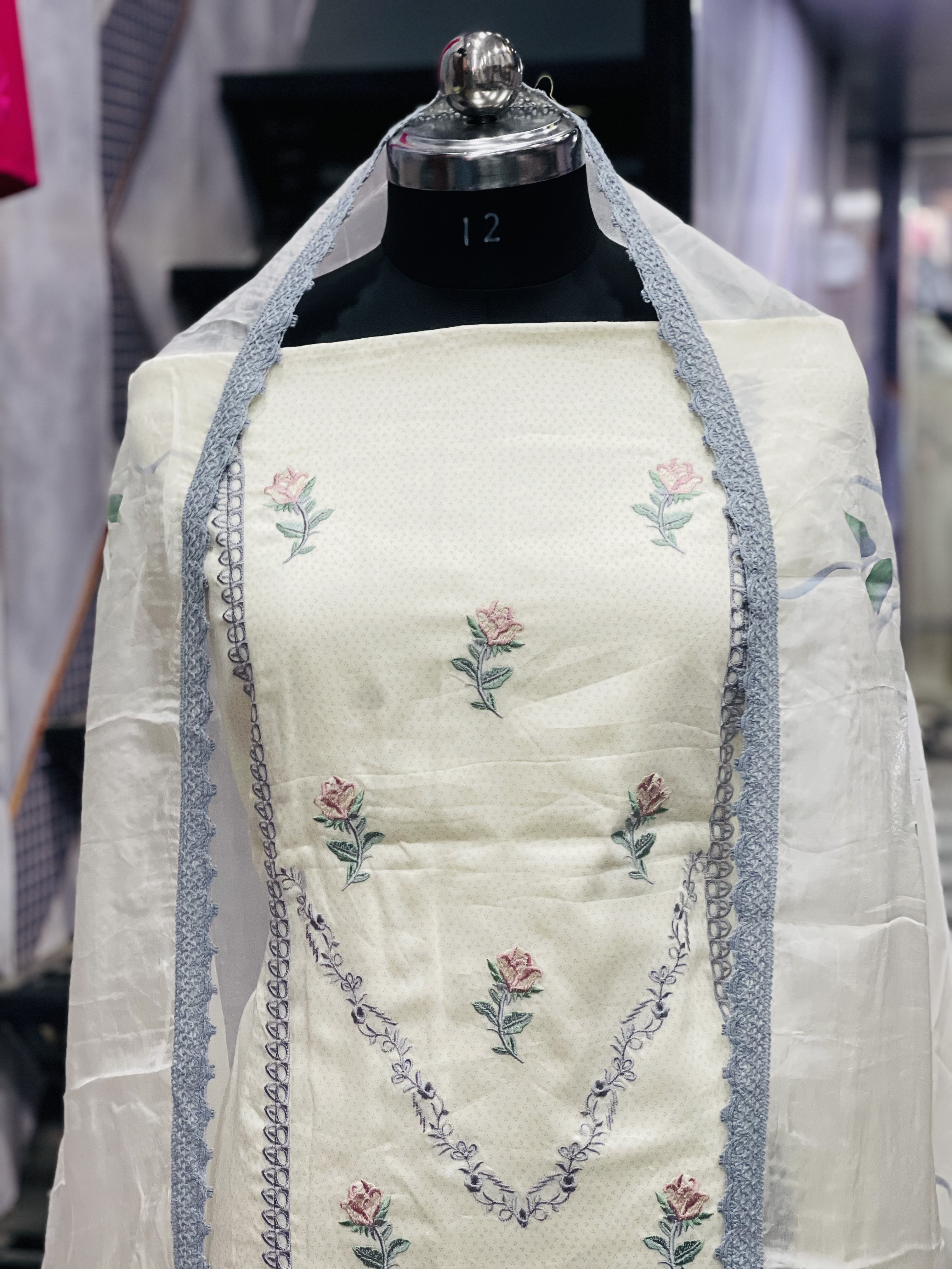  AC097 | Off White & Gray Combiation || Cotton || Elegant Embroidered Salwar Suit