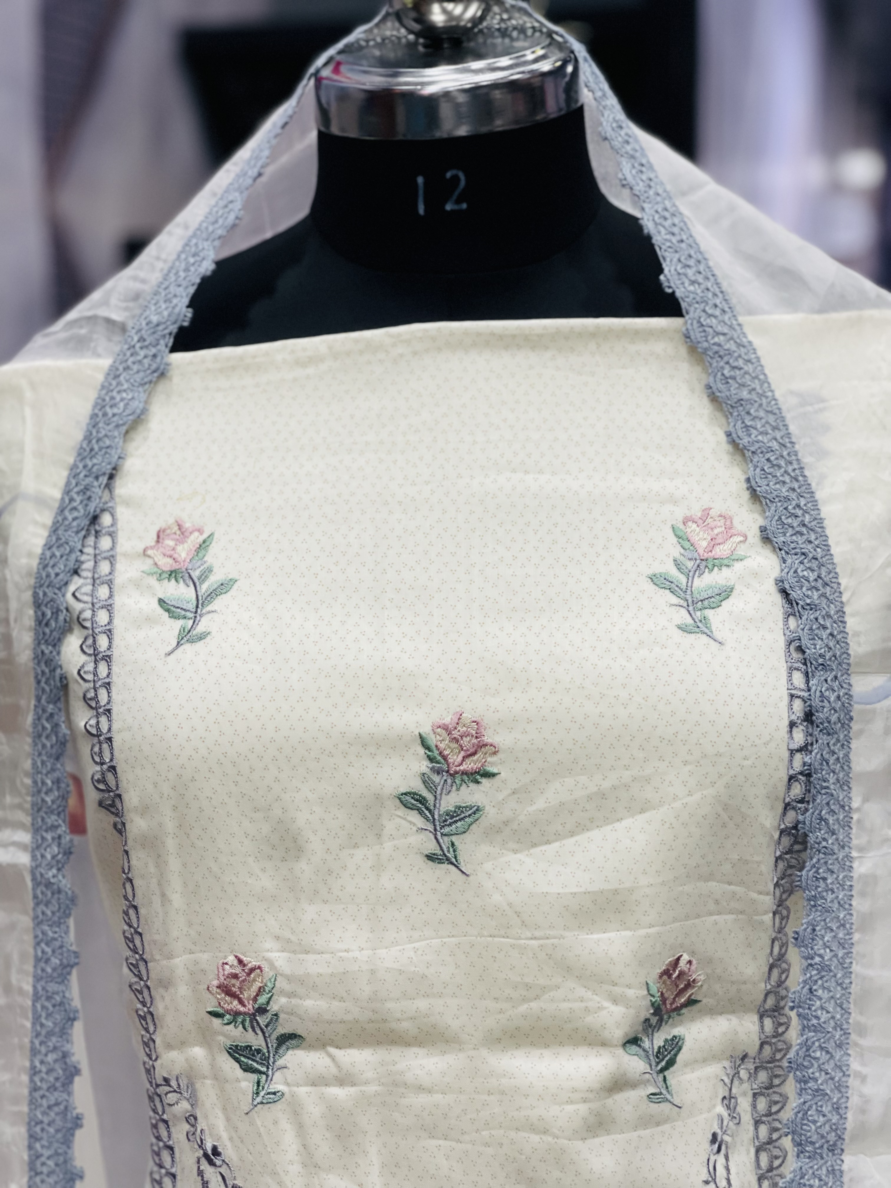 AC097 | Off White & Gray Combiation || Cotton || Elegant Embroidered Salwar Suit