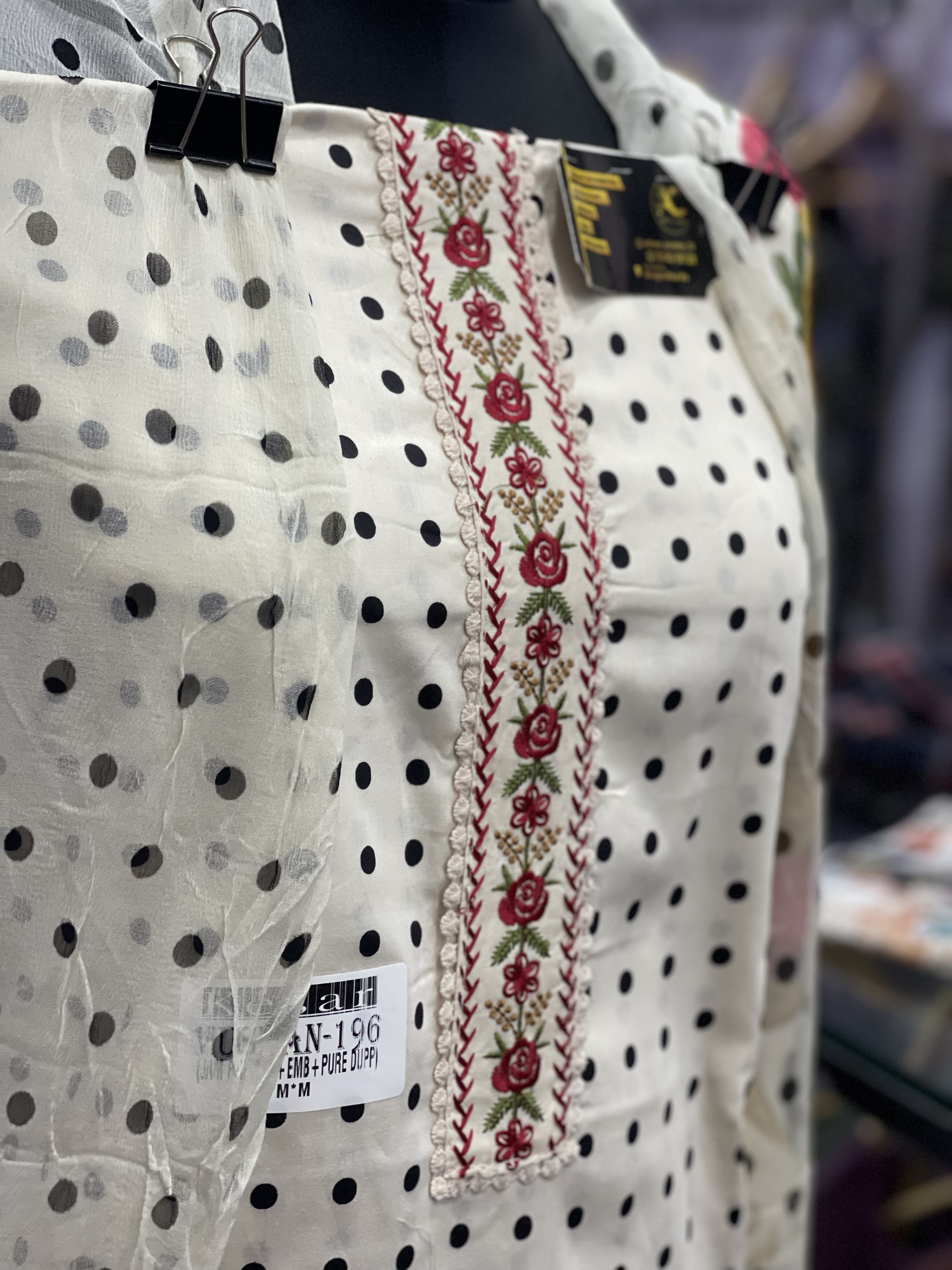  AC057 |  White & Black Combination || Cotton || Digital Dupatta || Elegant Polka Dot Floral Kurti