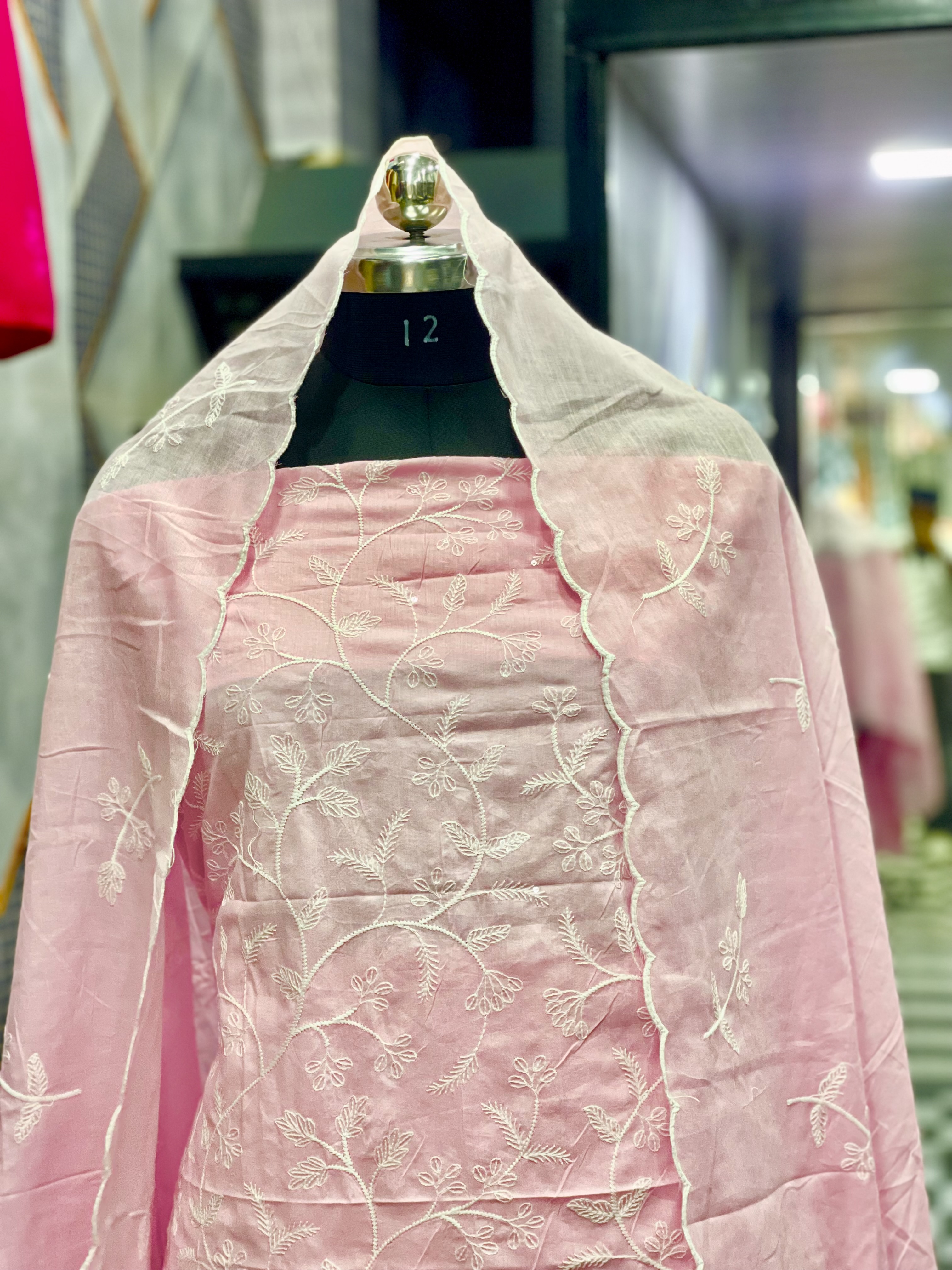  AC048 | Baby Pink || Cotton ||  Elegant Pink Embroidered Dress Material