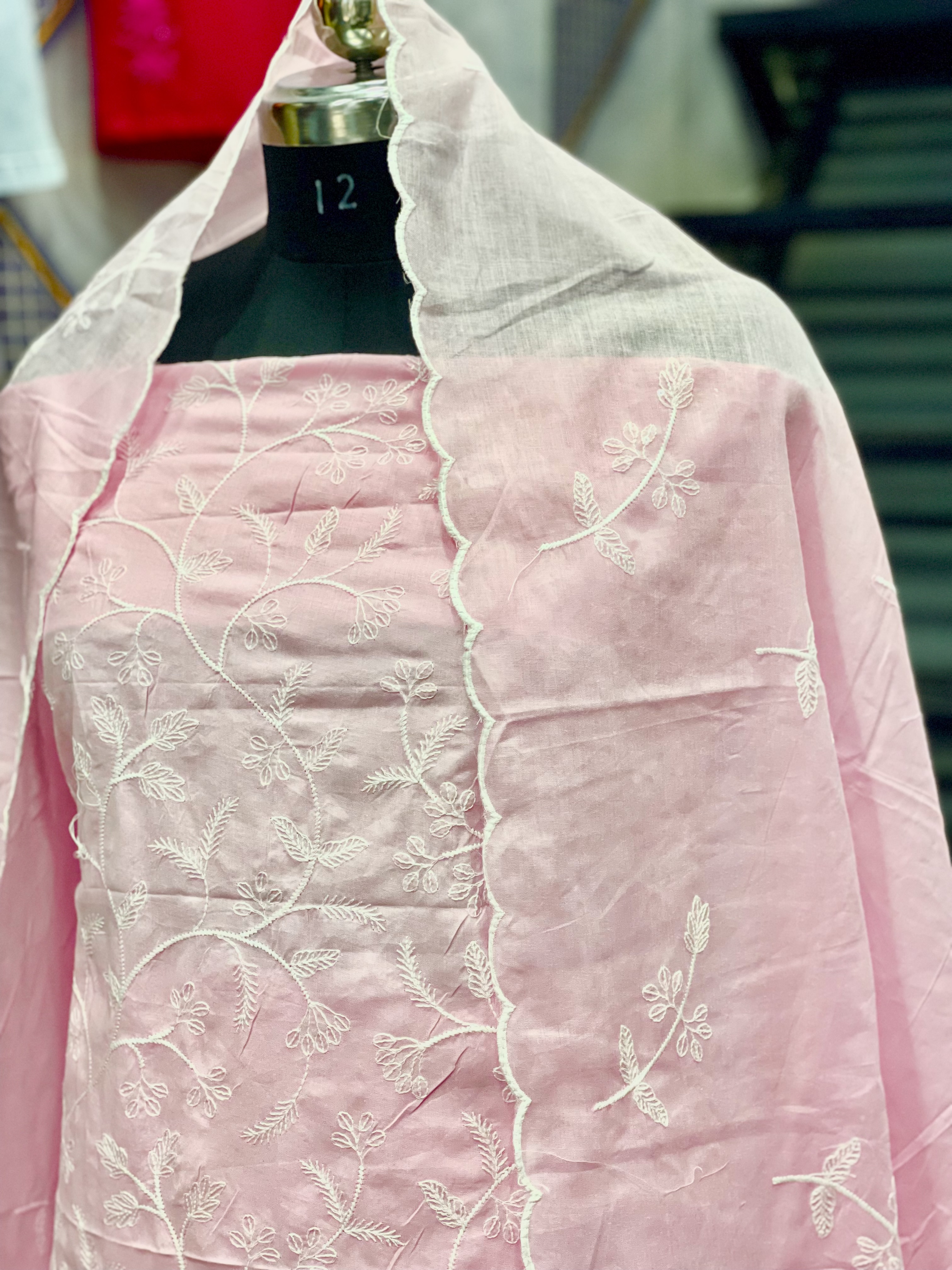  AC048 | Baby Pink || Cotton ||  Elegant Pink Embroidered Dress Material