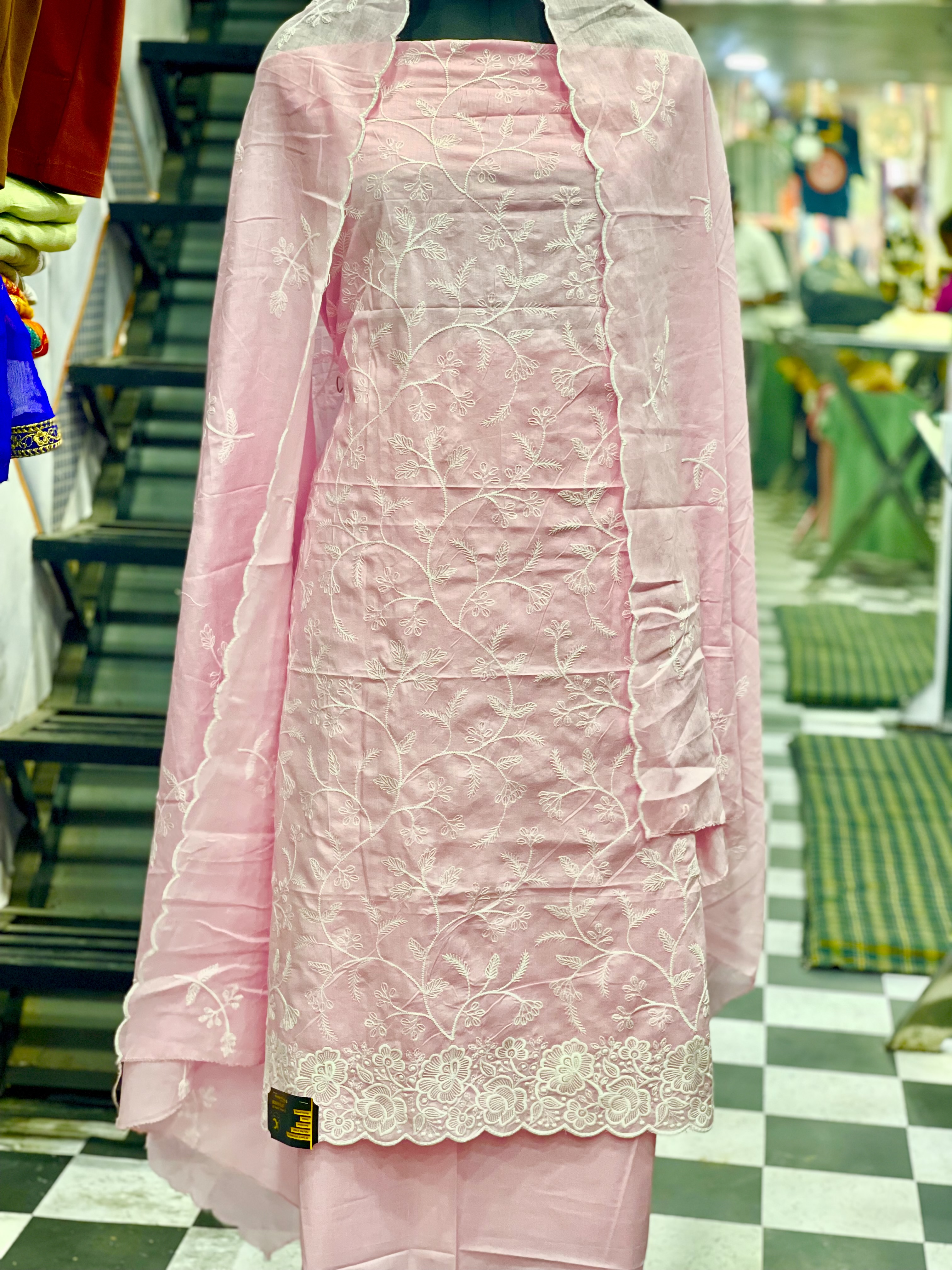  AC048 | Baby Pink || Cotton ||  Elegant Pink Embroidered Dress Material
