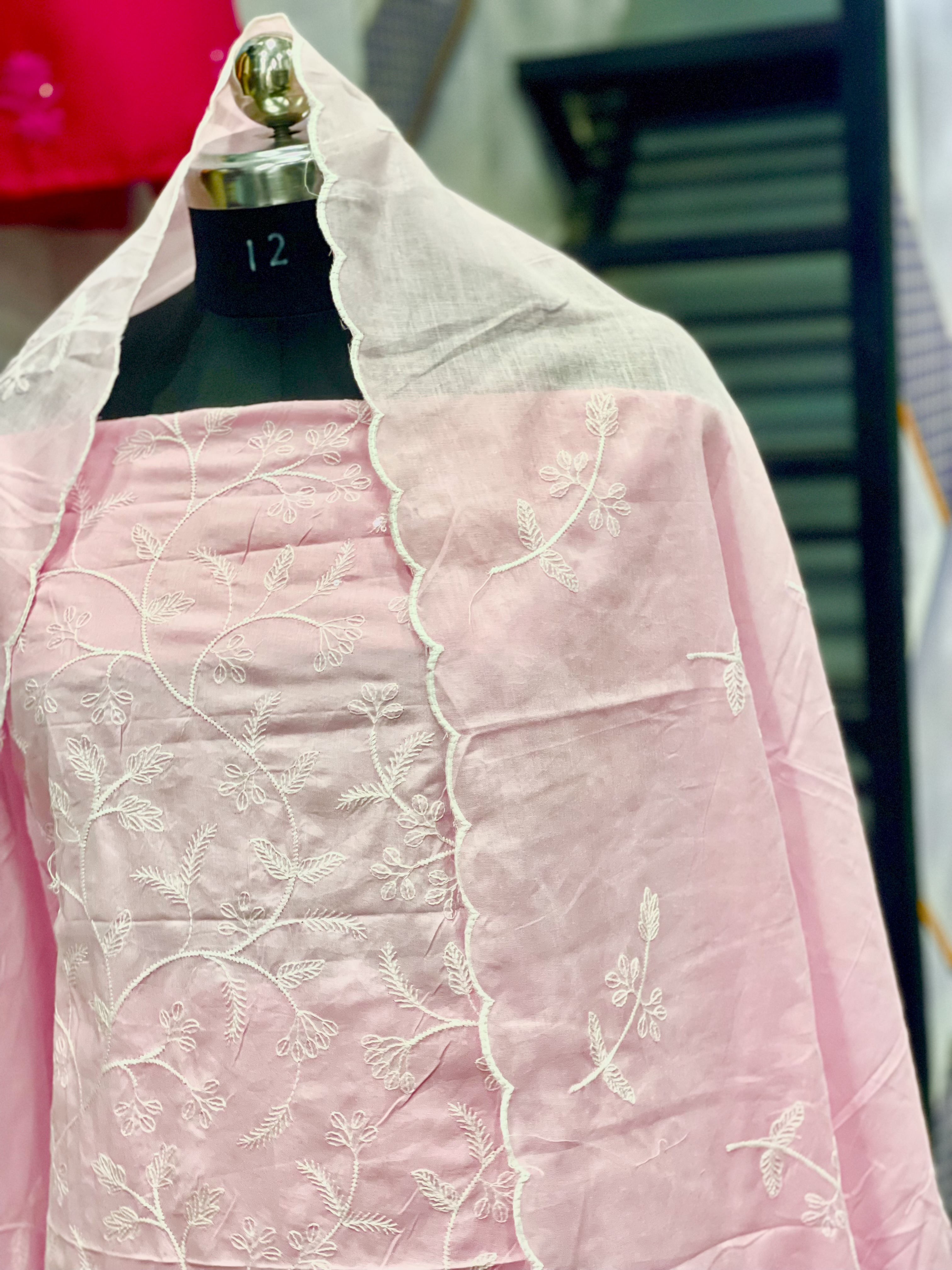  AC048 | Baby Pink || Cotton ||  Elegant Pink Embroidered Dress Material