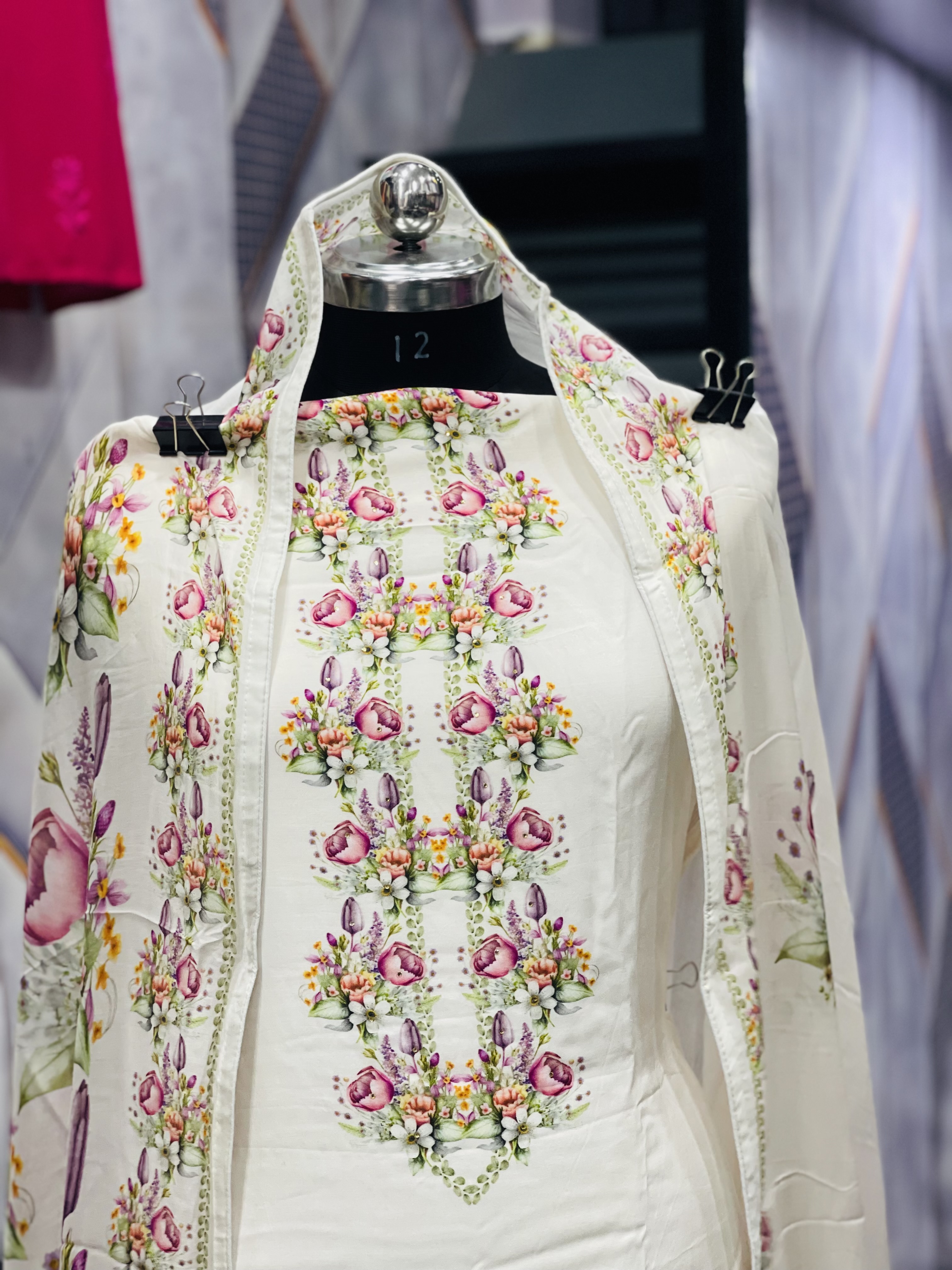  AC105 | Off White || Mashlen Cotton Suit || WIth Duppatta || Floral Embroidered Salwar Kameez Set