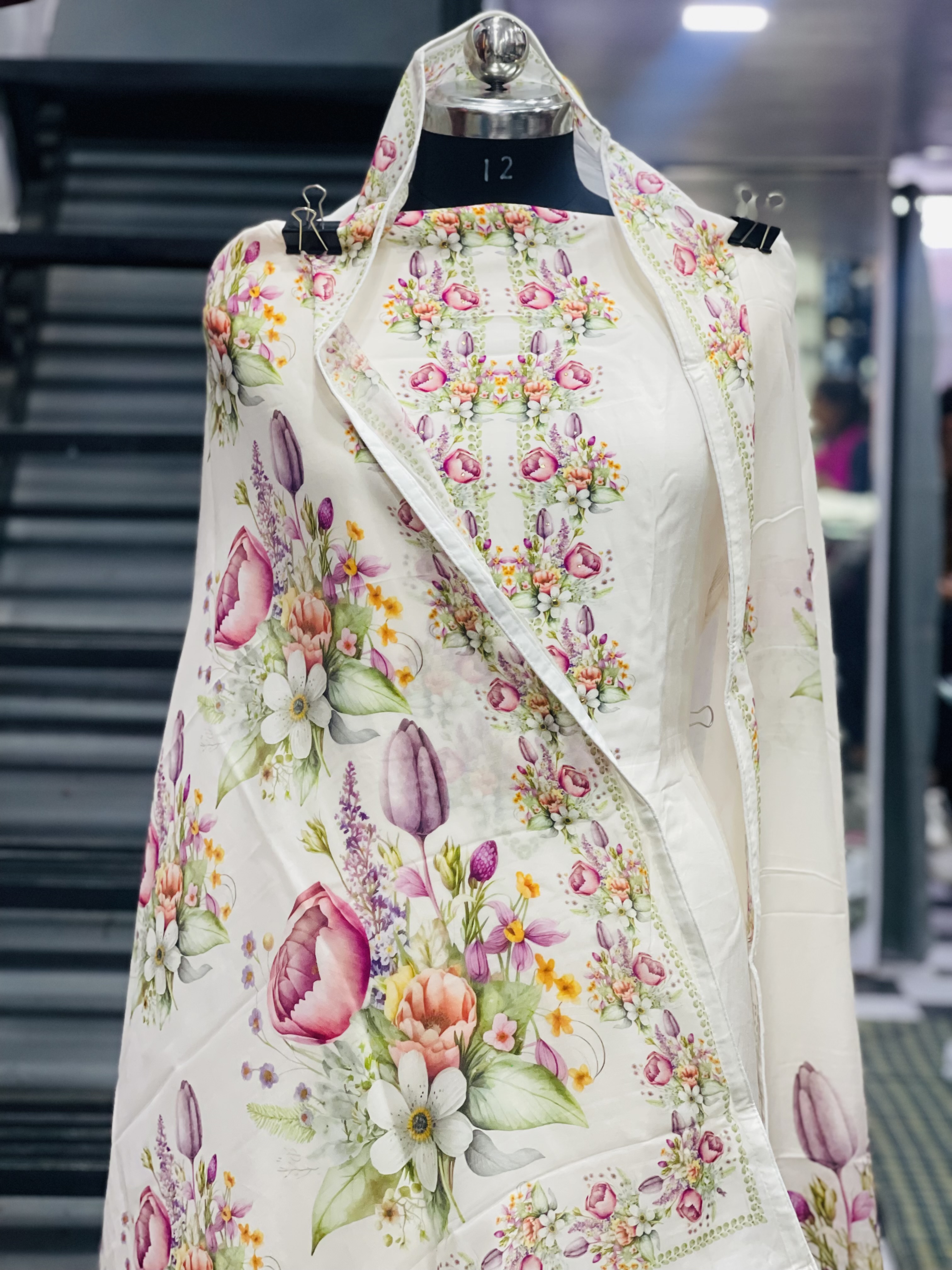  AC105 | Off White || Mashlen Cotton Suit || WIth Duppatta || Floral Embroidered Salwar Kameez Set