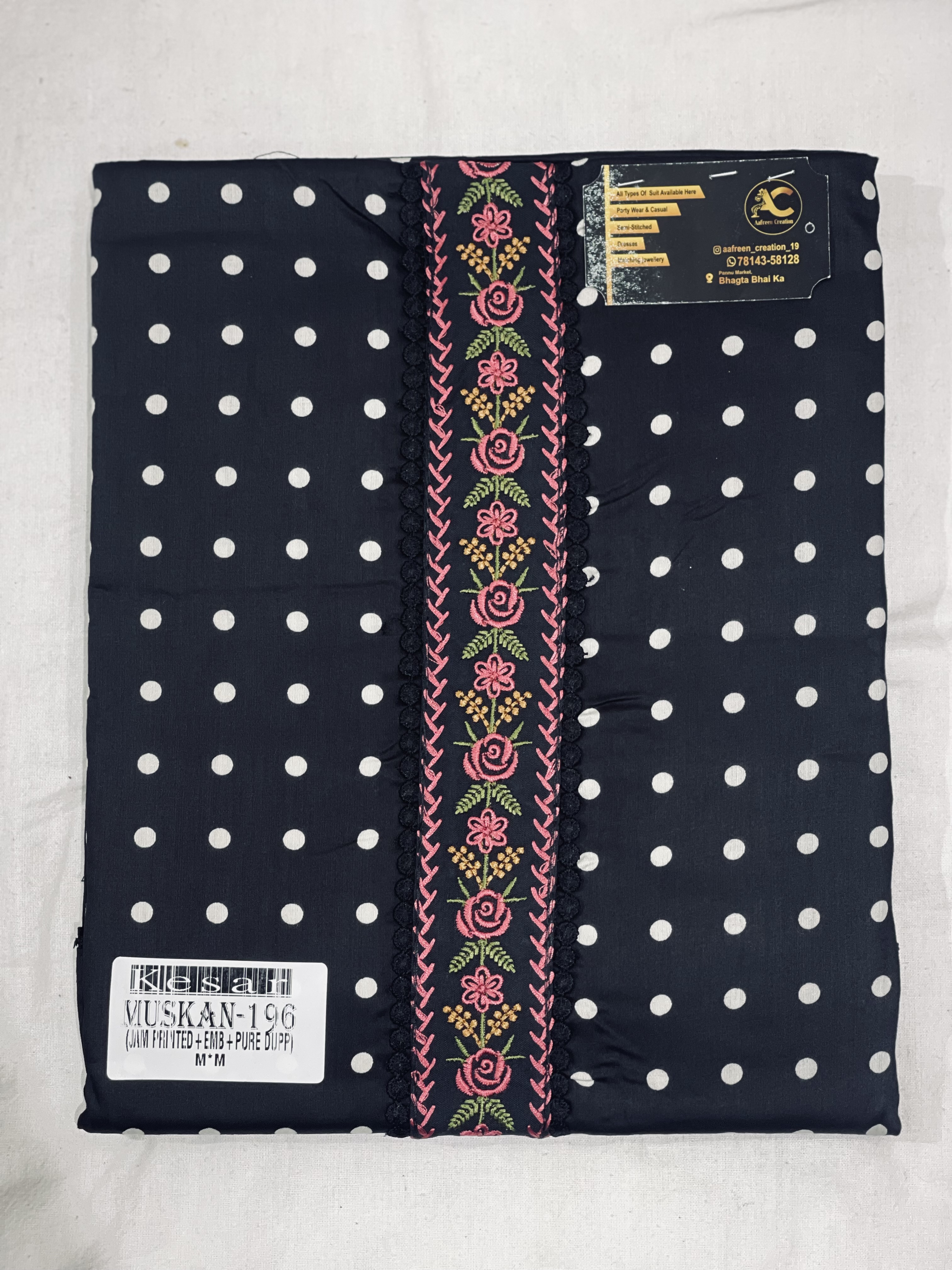  AC057 |  White & Black Combination || Cotton || Digital Dupatta || Elegant Polka Dot Floral Kurti