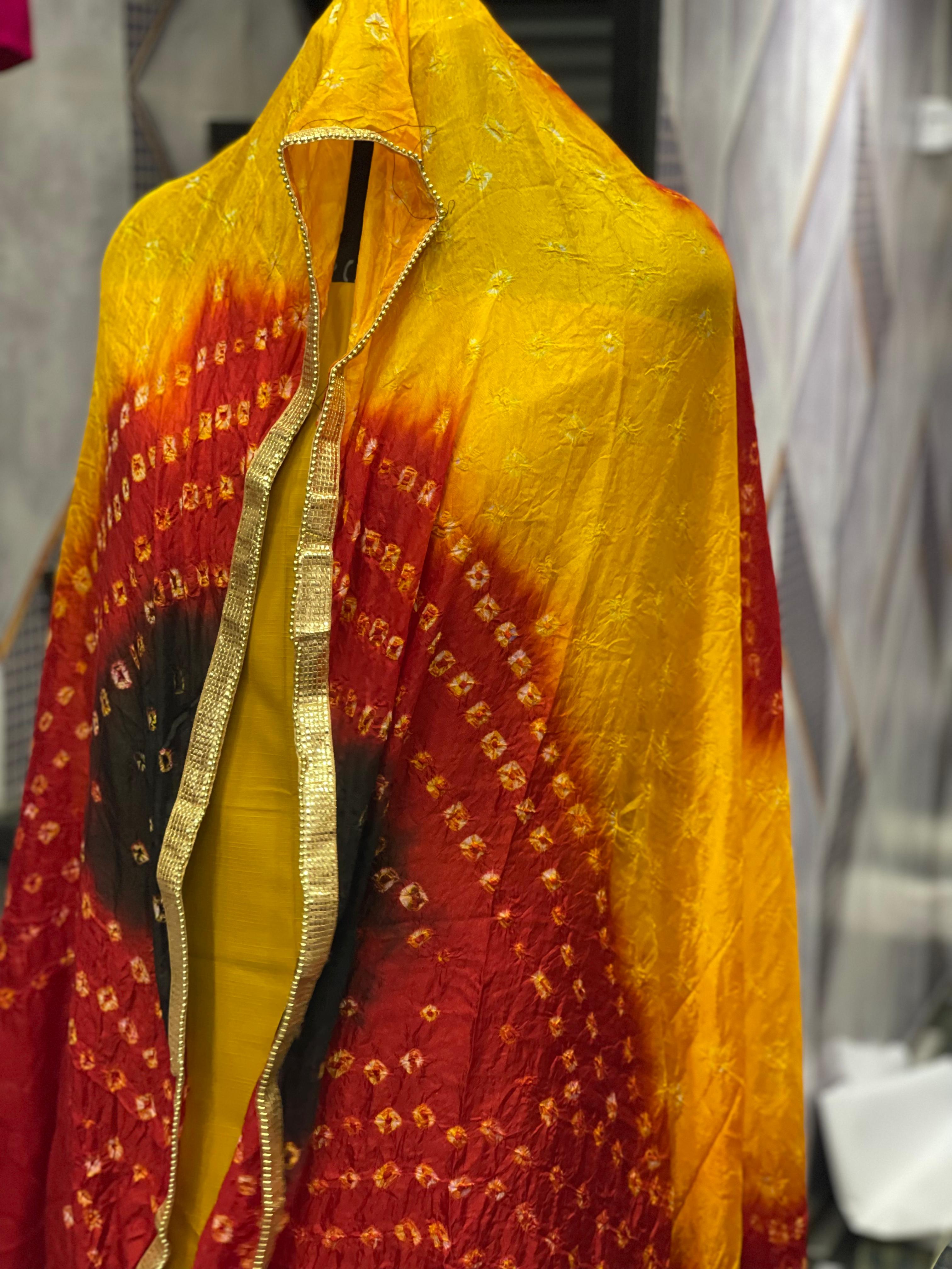 AC010 | Yello Red Duppatta || Traditional Bandhani Dupatta