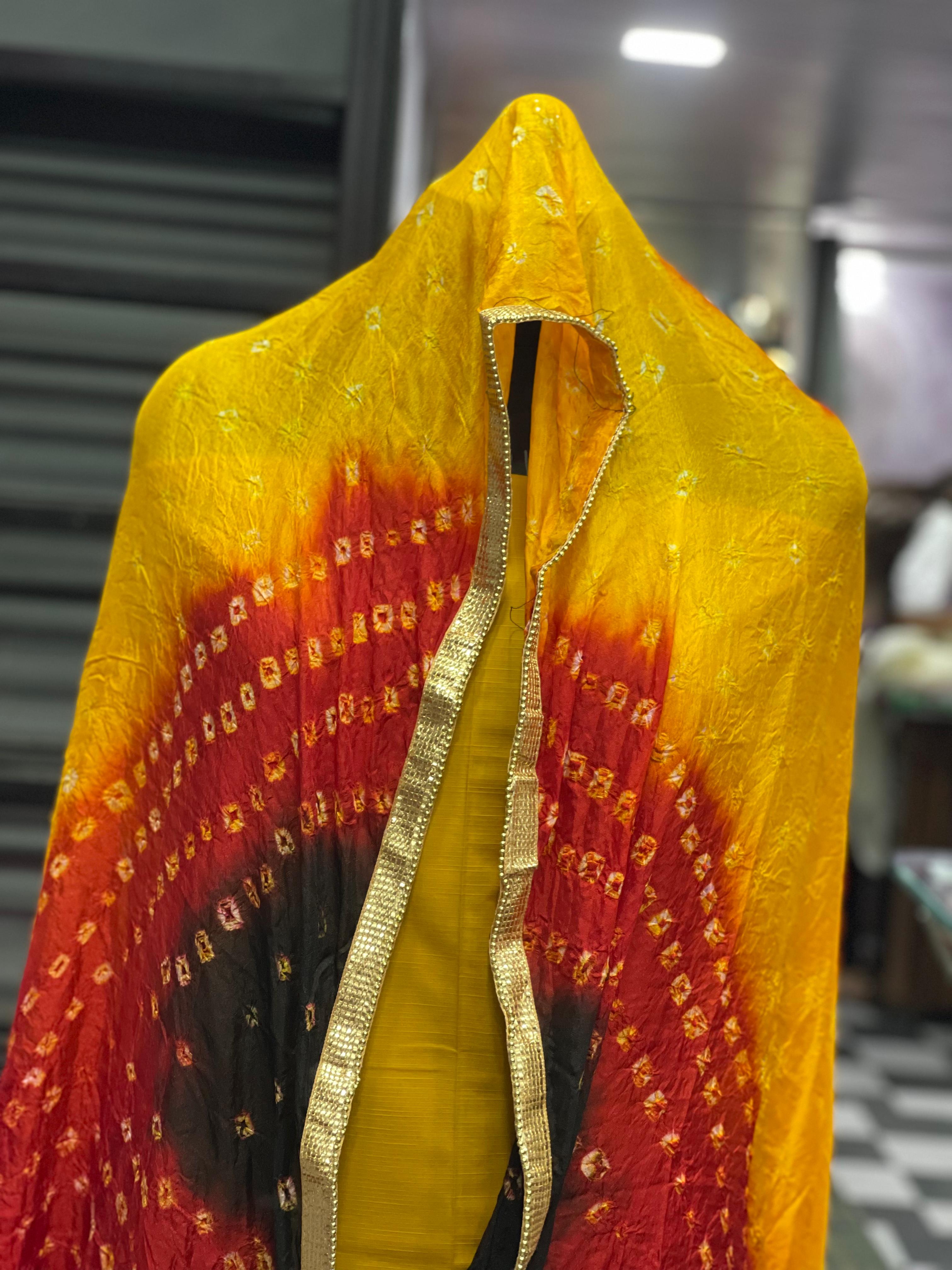 AC010 | Yello Red Duppatta || Traditional Bandhani Dupatta