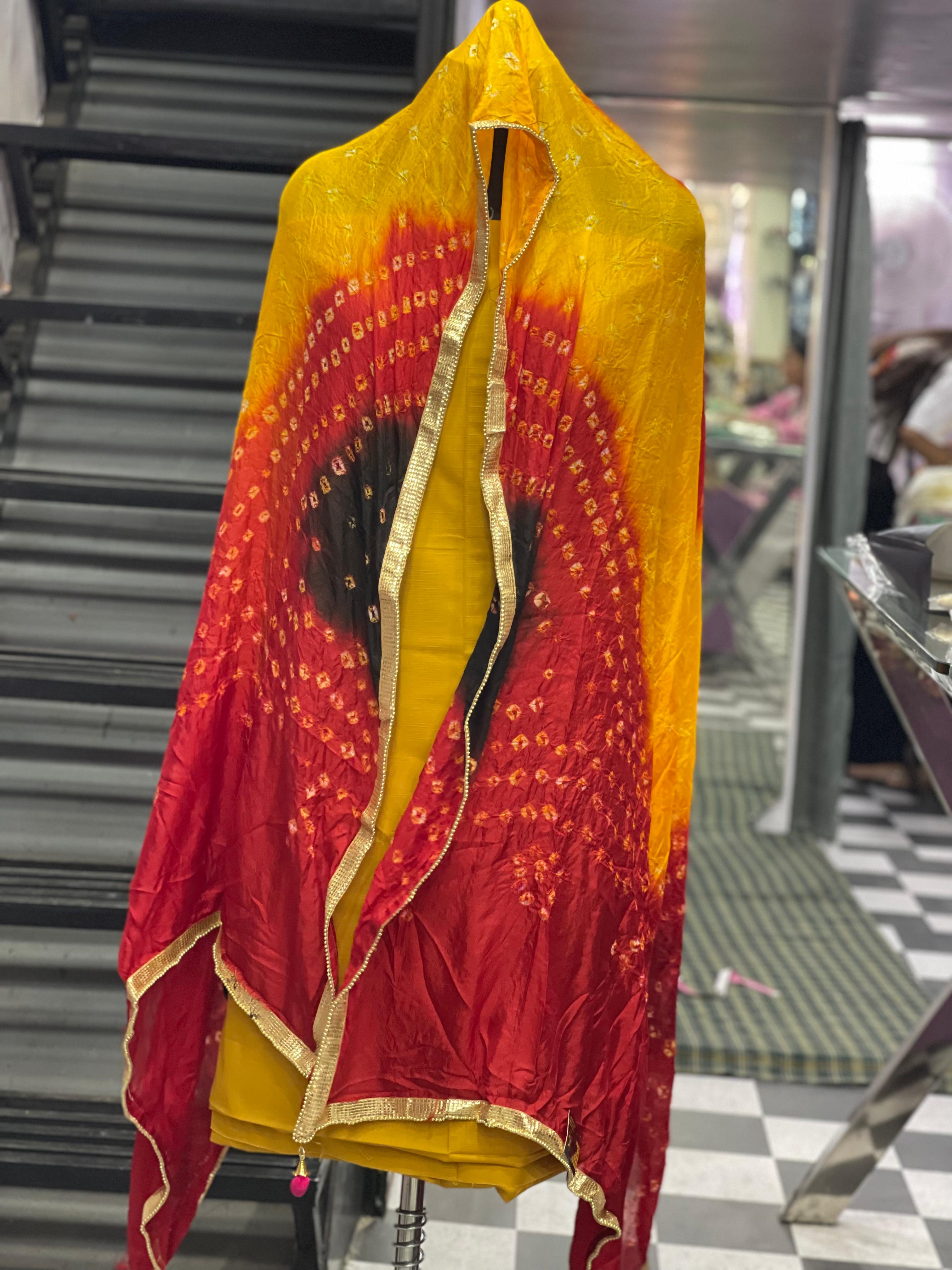 AC010 | Yello Red Duppatta || Traditional Bandhani Dupatta