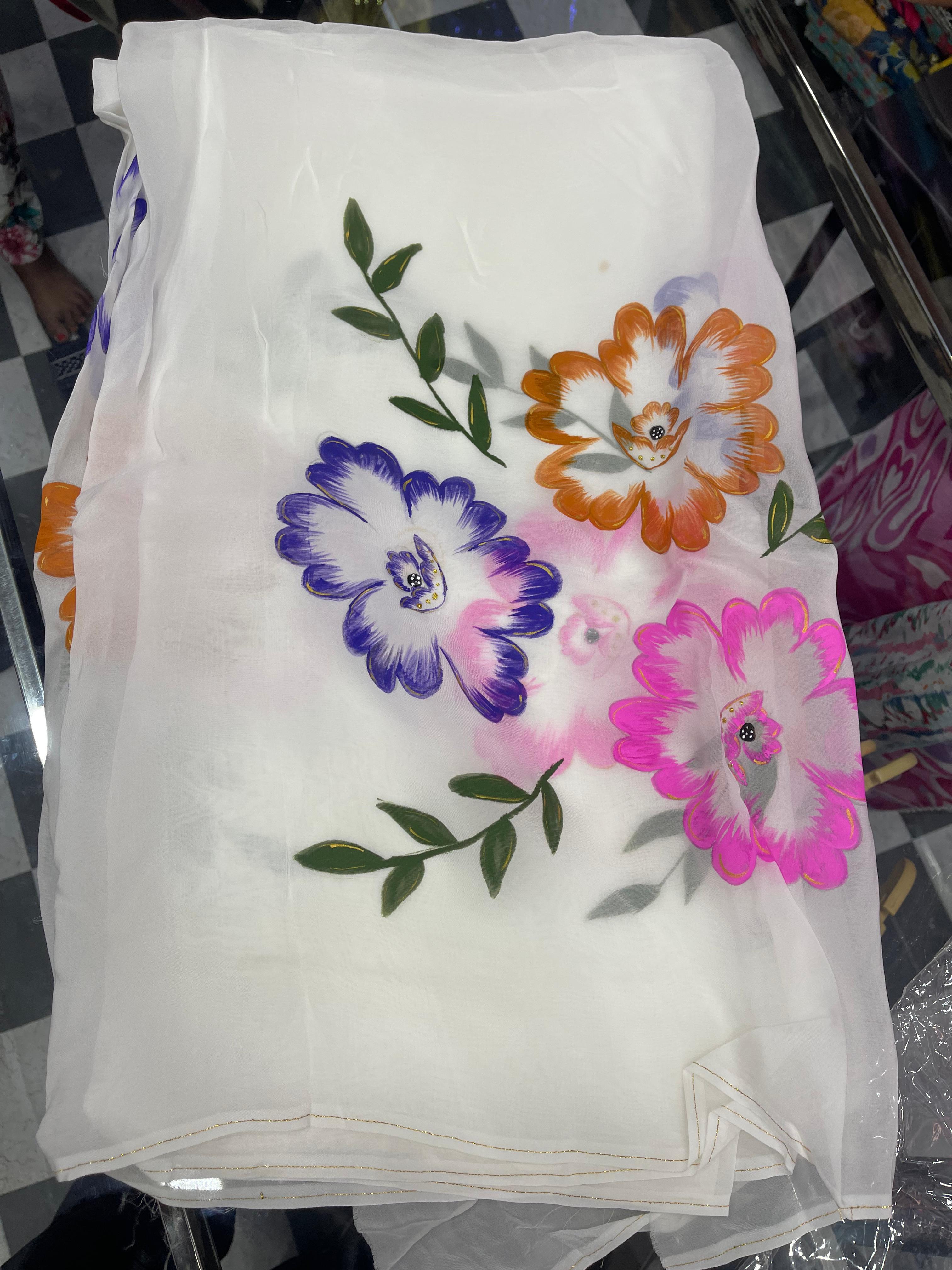  AC030 | Printed Duppatta || Floral Printed White Scarf || Orginza 
