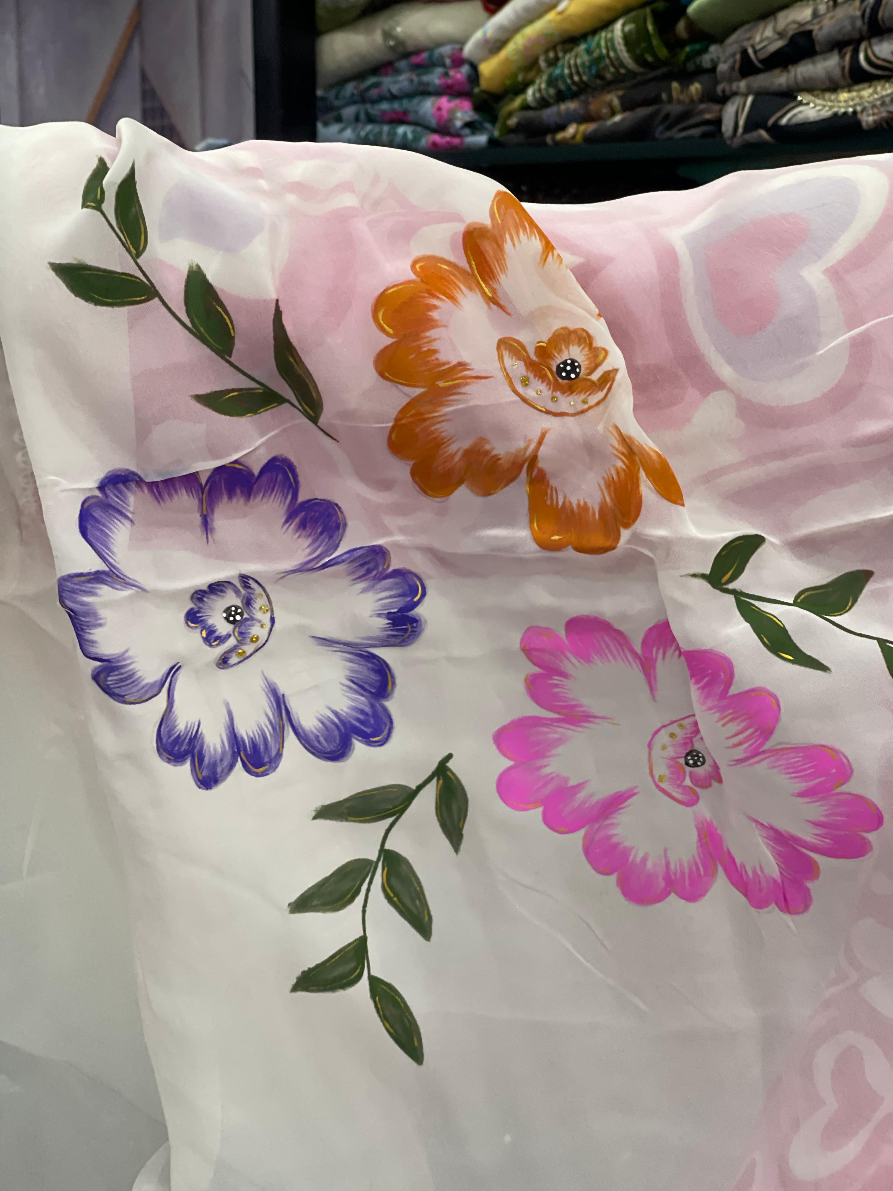  AC030 | Printed Duppatta || Floral Printed White Scarf || Orginza 
