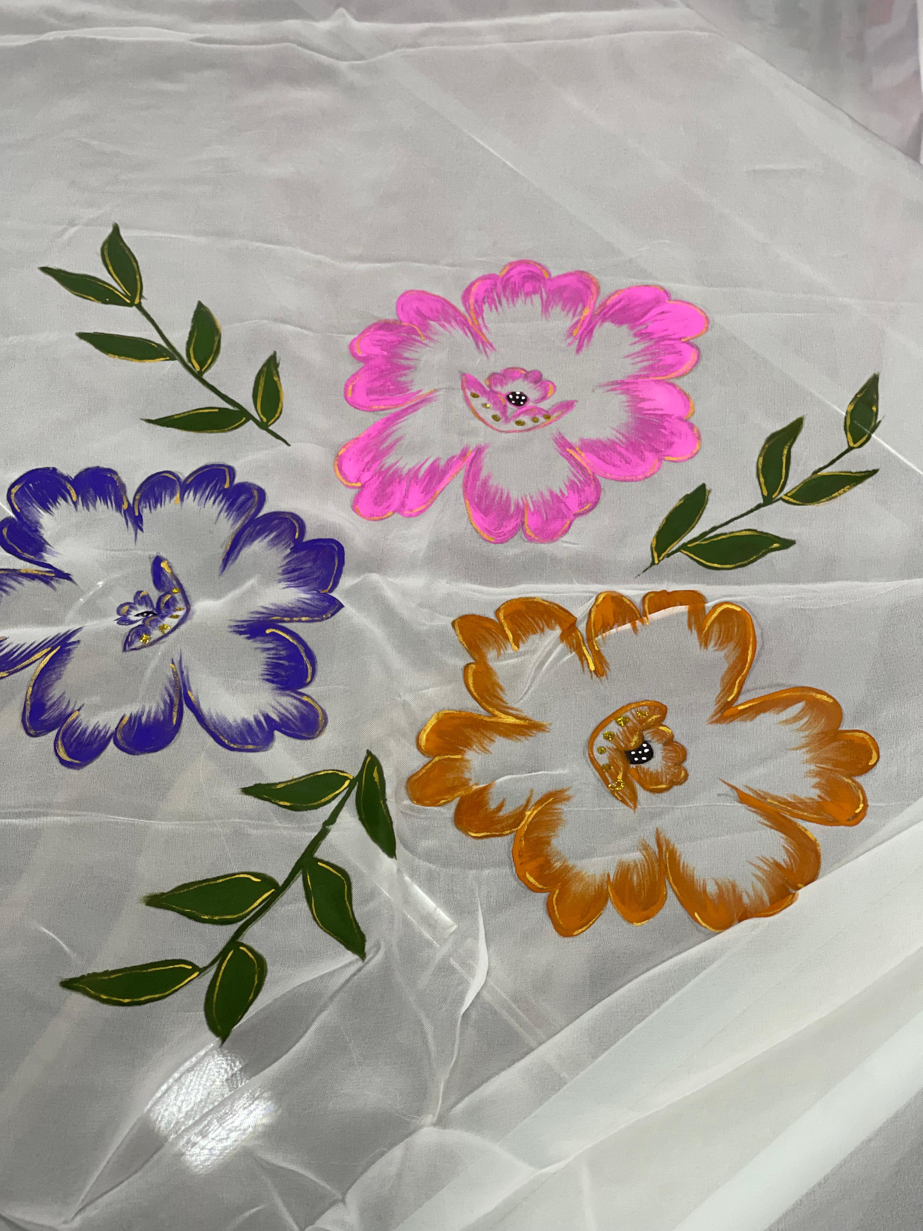  AC030 | Printed Duppatta || Floral Printed White Scarf || Orginza 