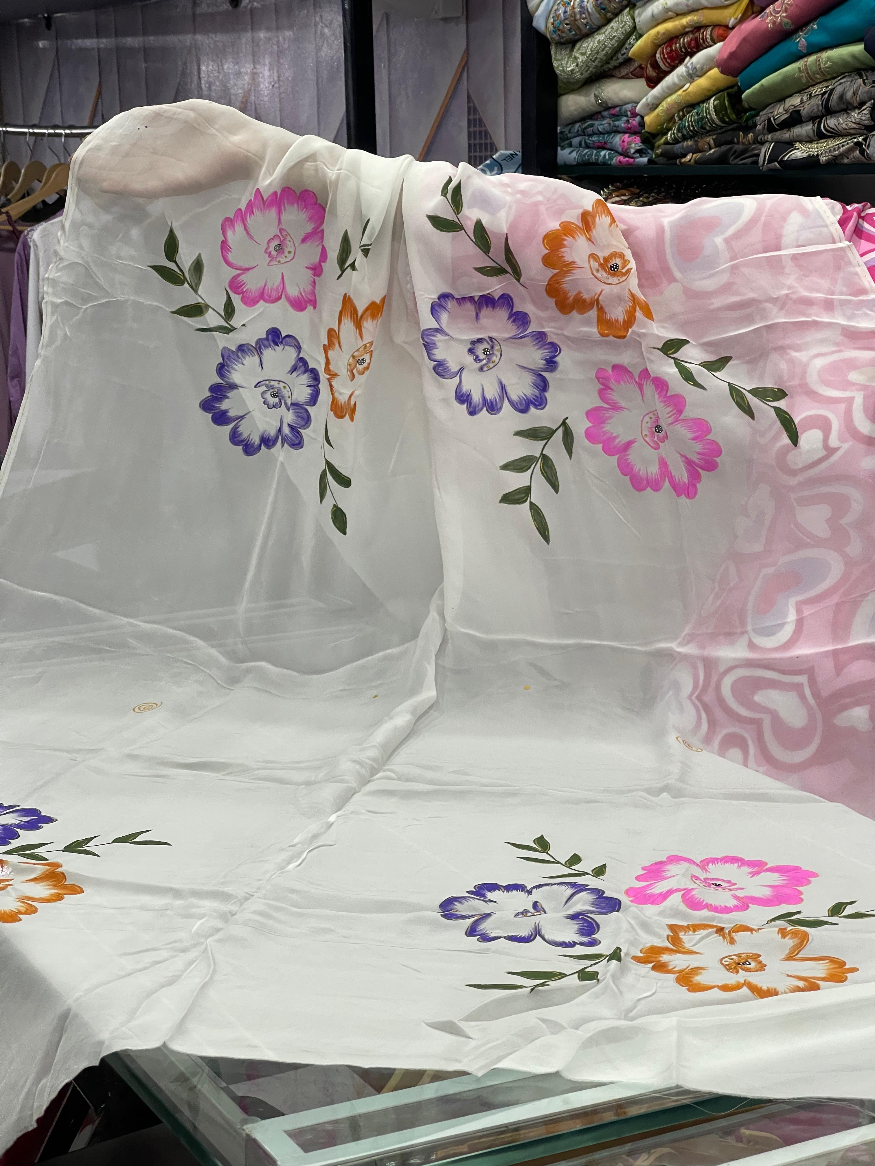  AC030 | Printed Duppatta || Floral Printed White Scarf || Orginza 