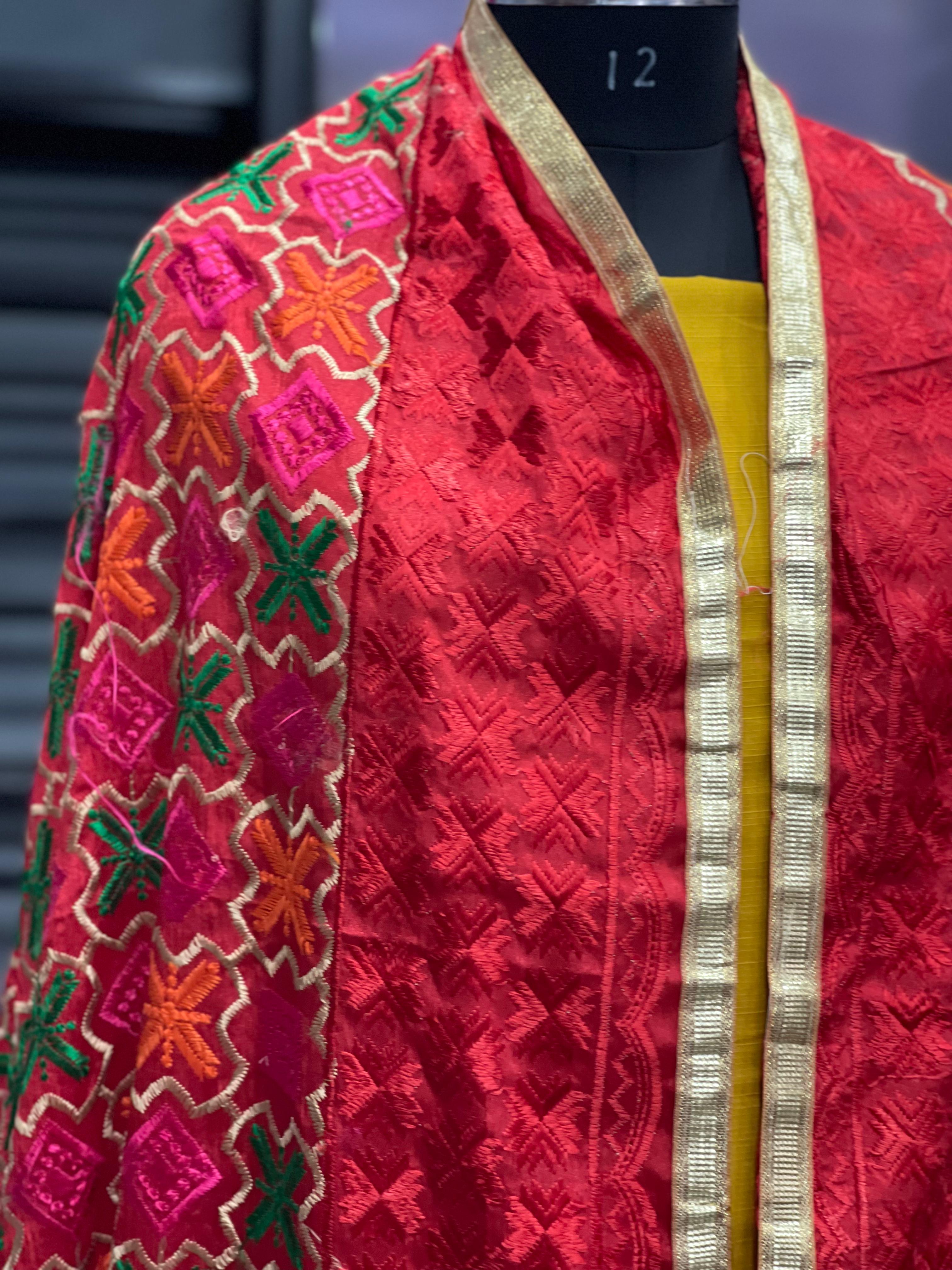  AC032 | Read Phulkari || Embroidered Red Dupatta || Chanion 