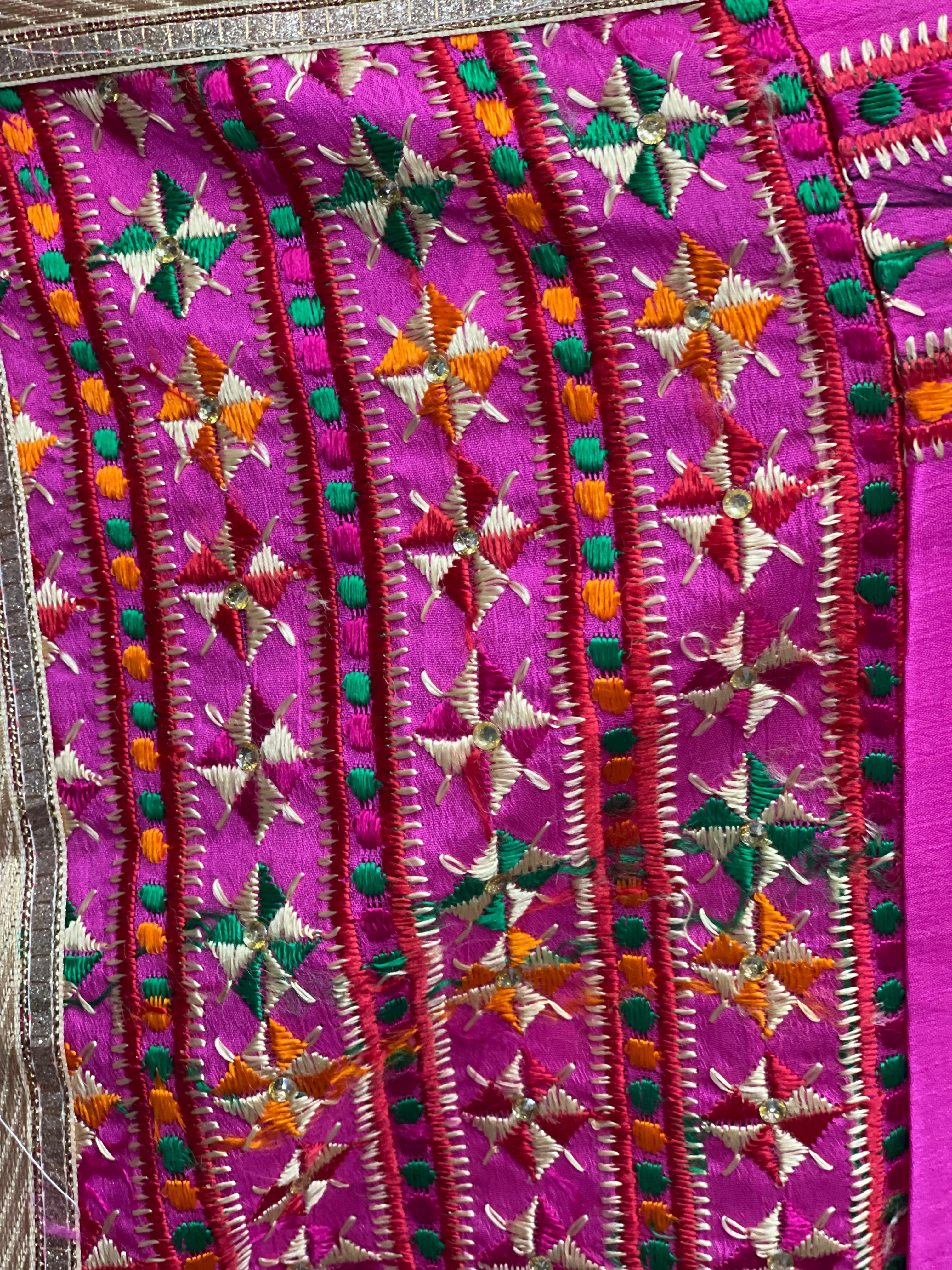 AC067 | Pink Phulkark || Traditional Embroidered Fabric