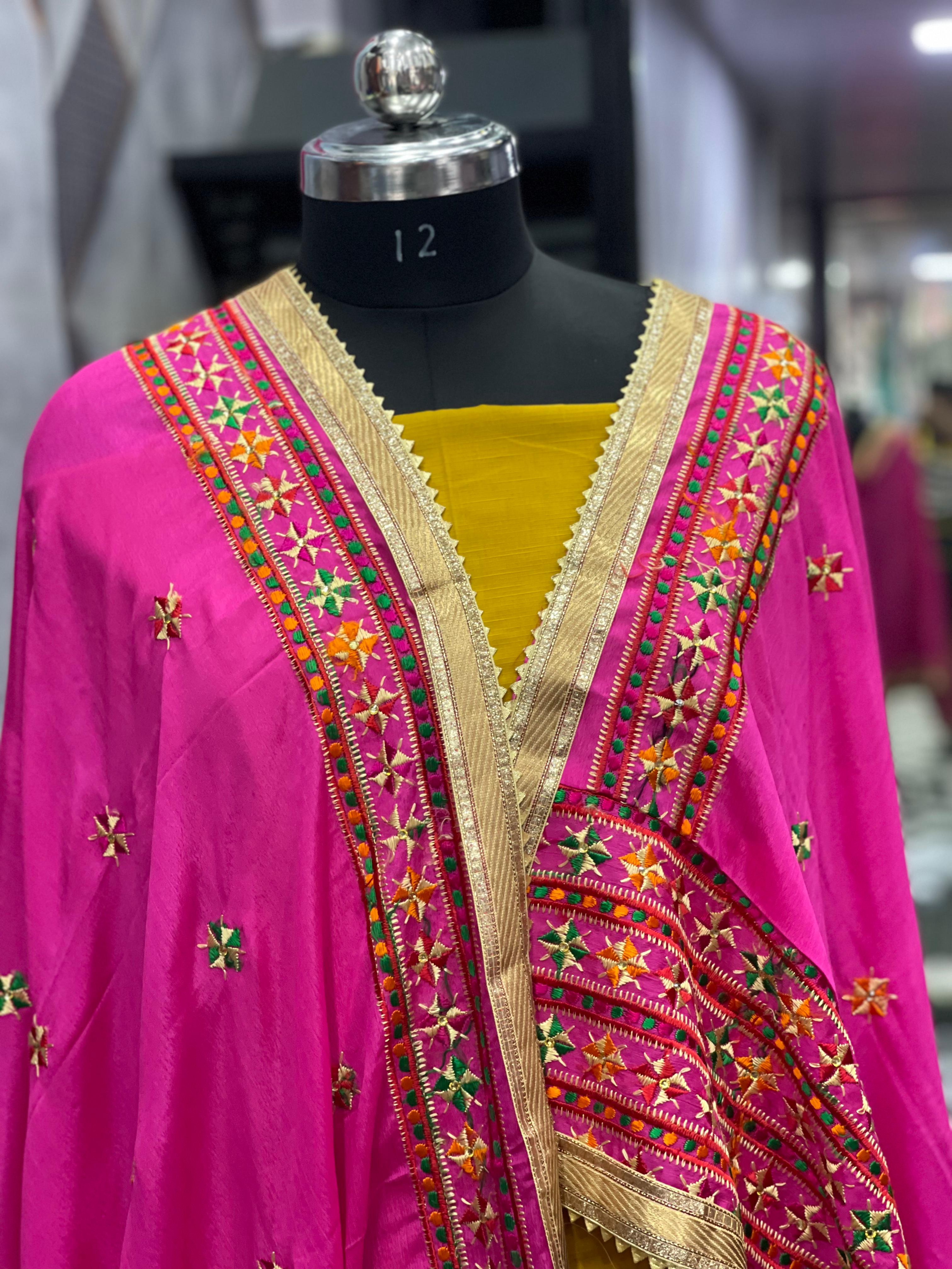 AC067 | Pink Phulkark || Traditional Embroidered Fabric