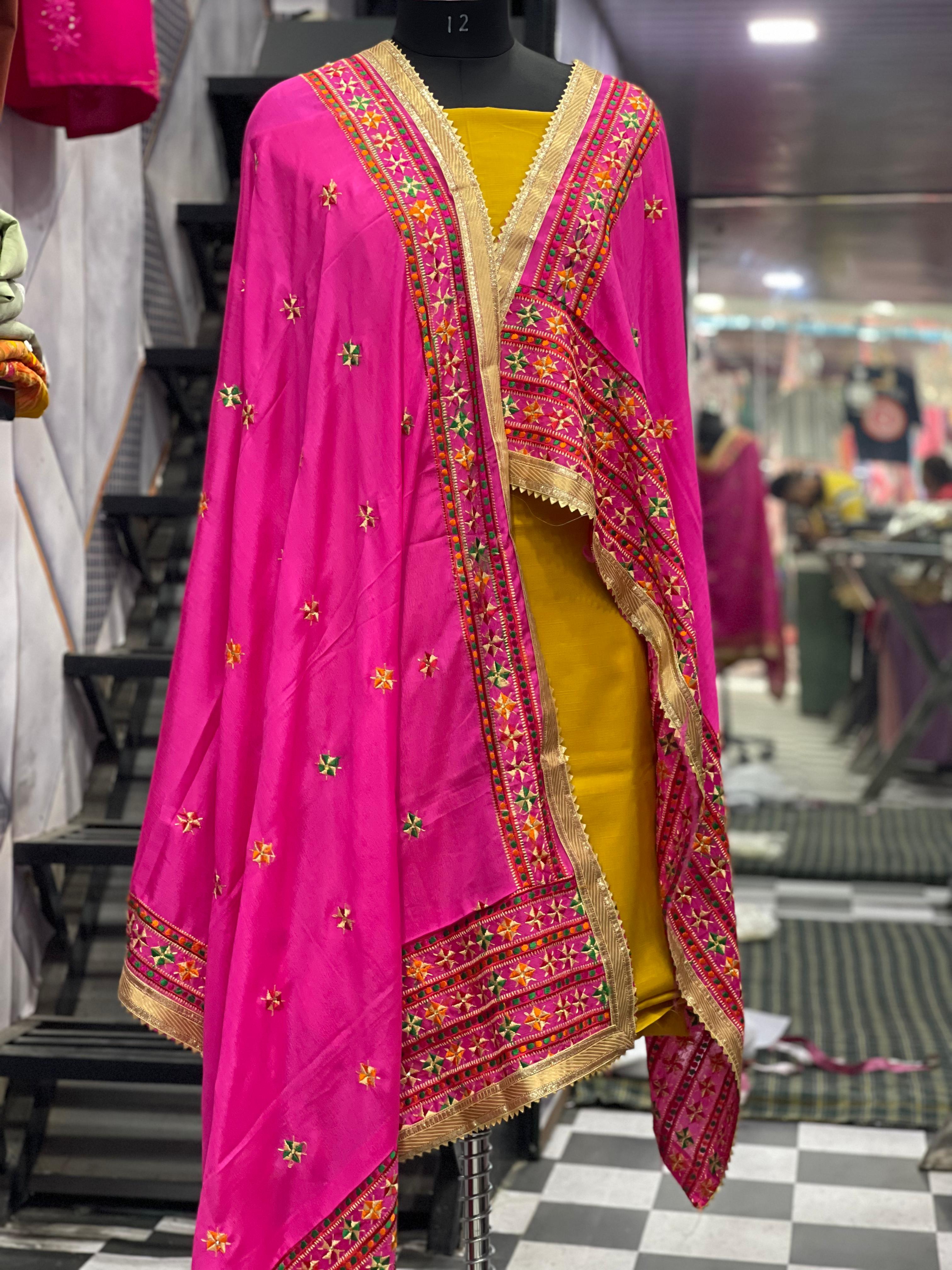 AC067 | Pink Phulkark || Traditional Embroidered Fabric