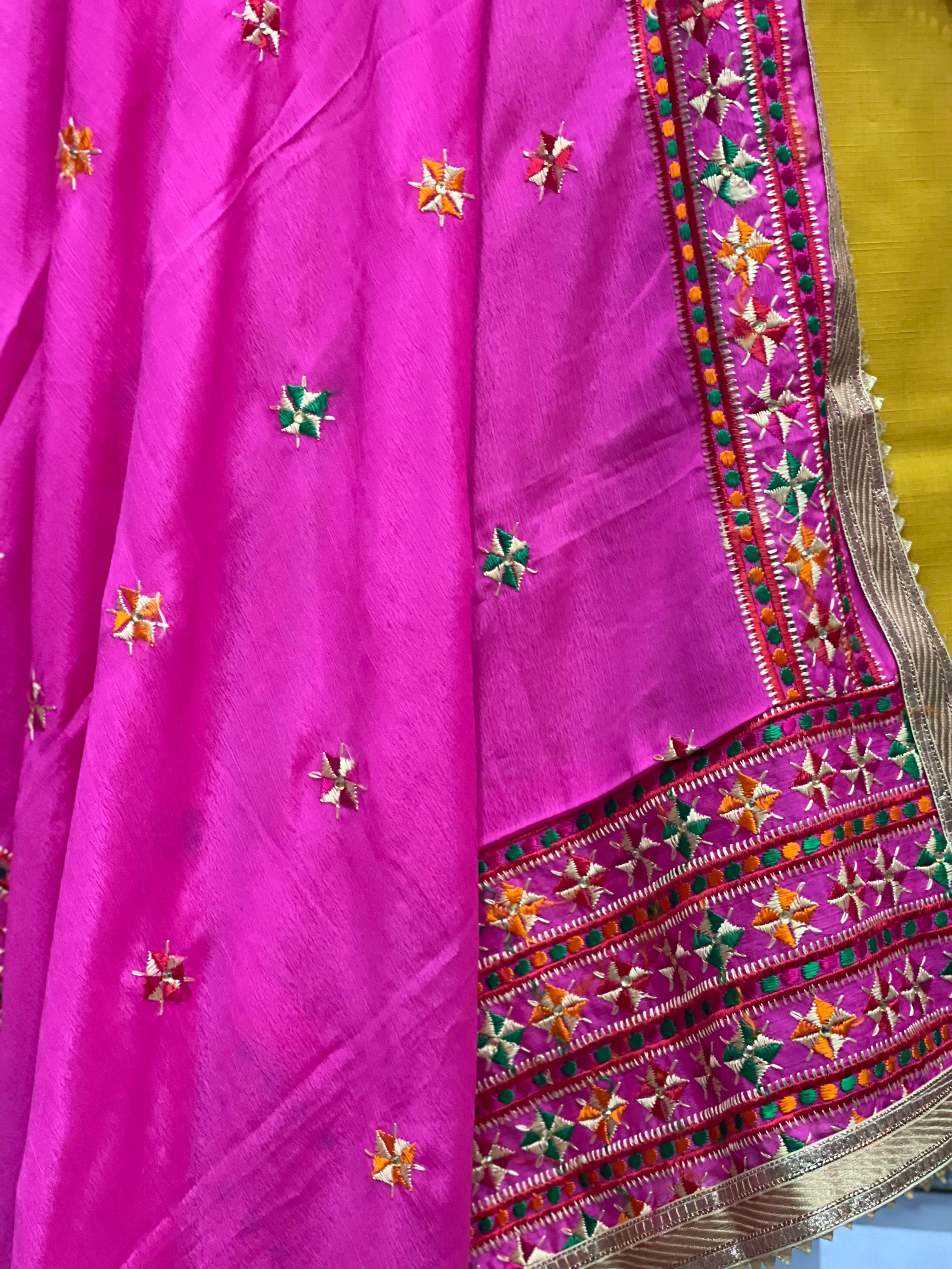 AC067 | Pink Phulkark || Traditional Embroidered Fabric