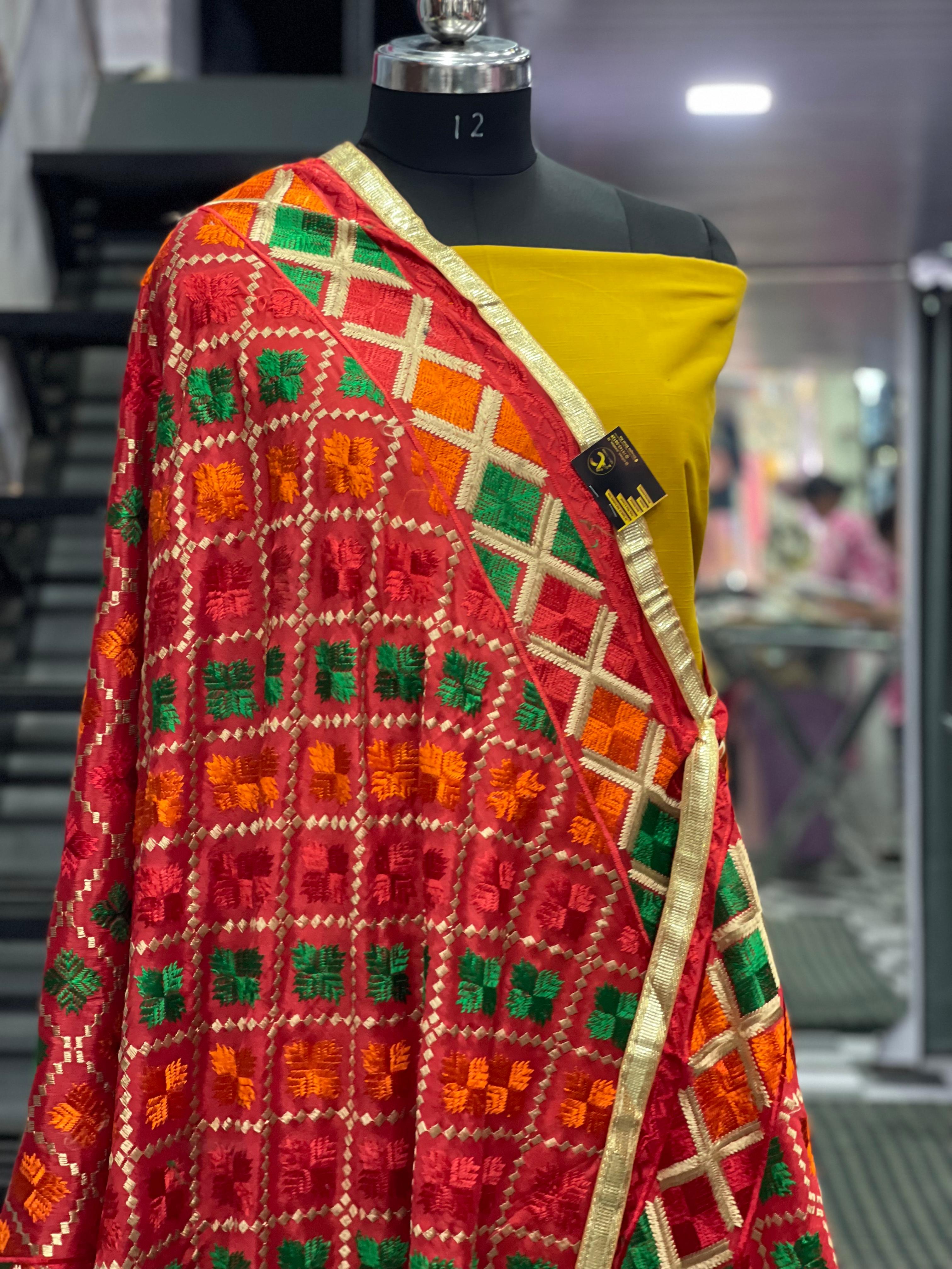  AC033 | Red Phulkari || Traditional Embroidered Dupatta