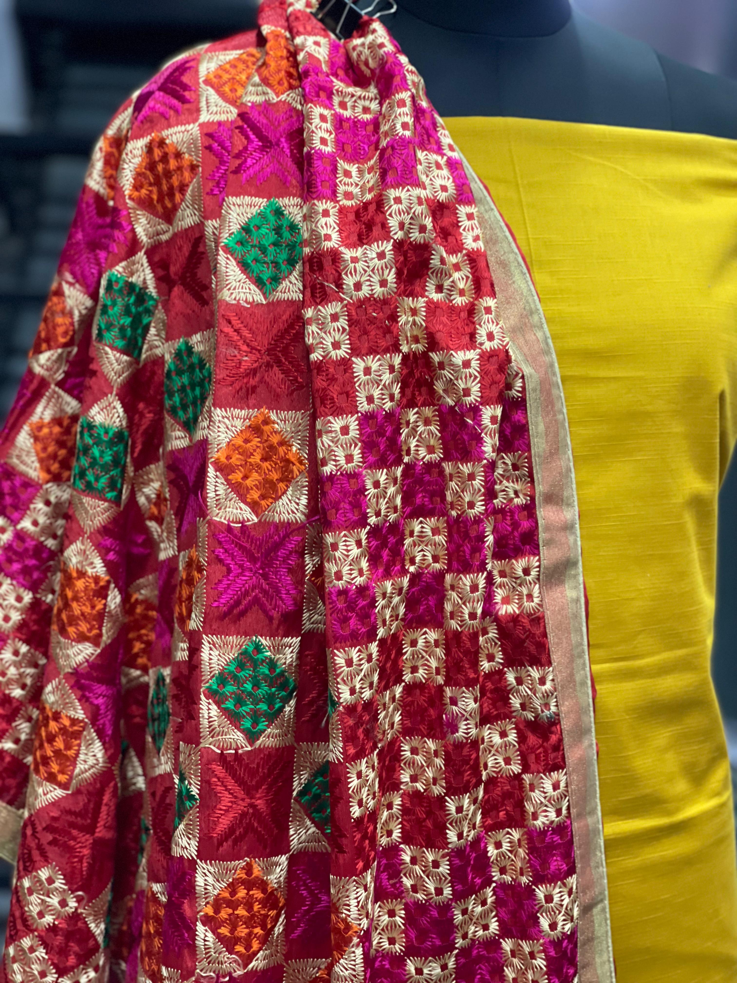  AC033 | Red Phulkari || Traditional Embroidered Dupatta