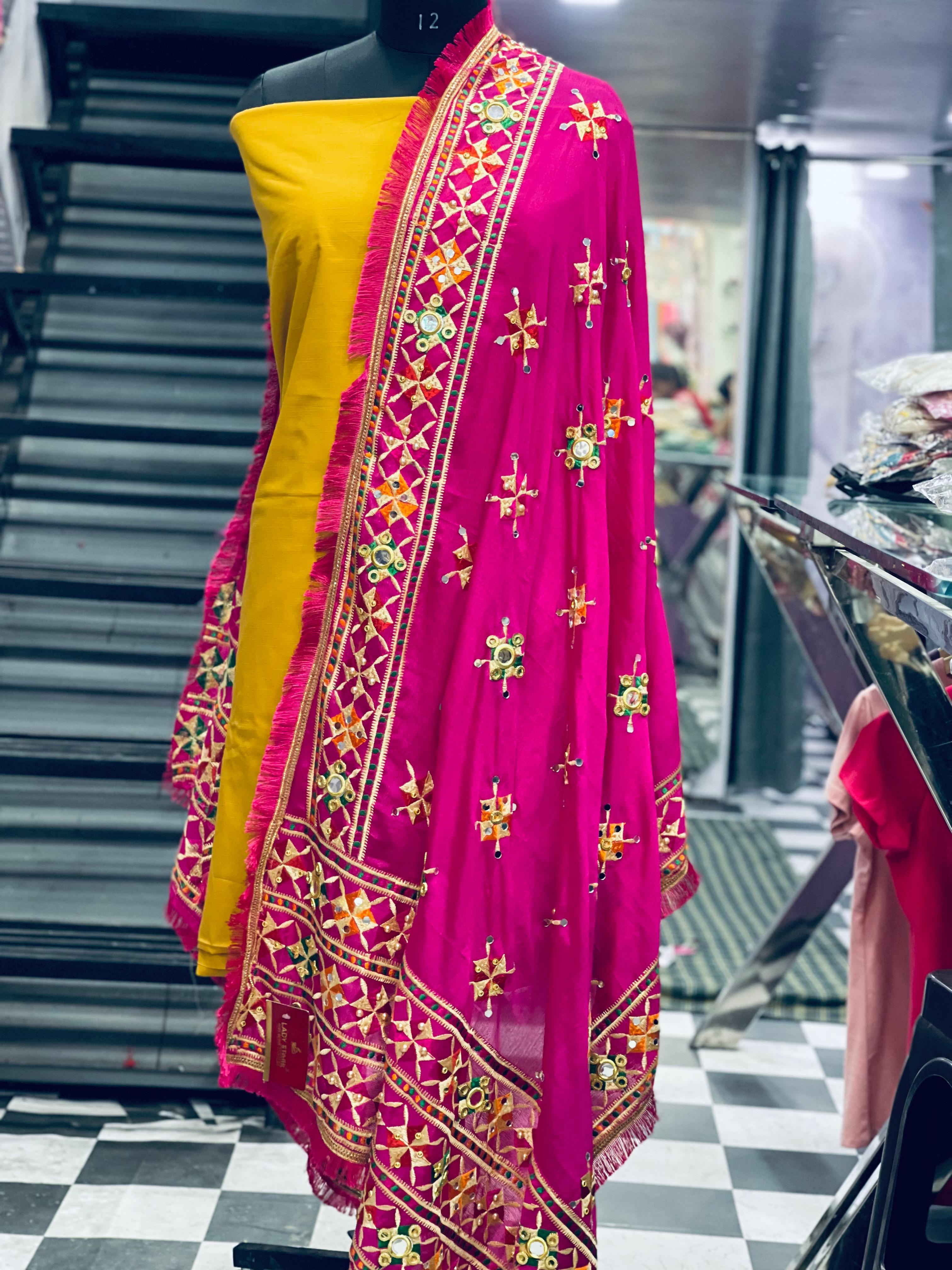  AC051 | Pink Phulkari || Pure Chanion || Traditional Embroidered Salwar Suit