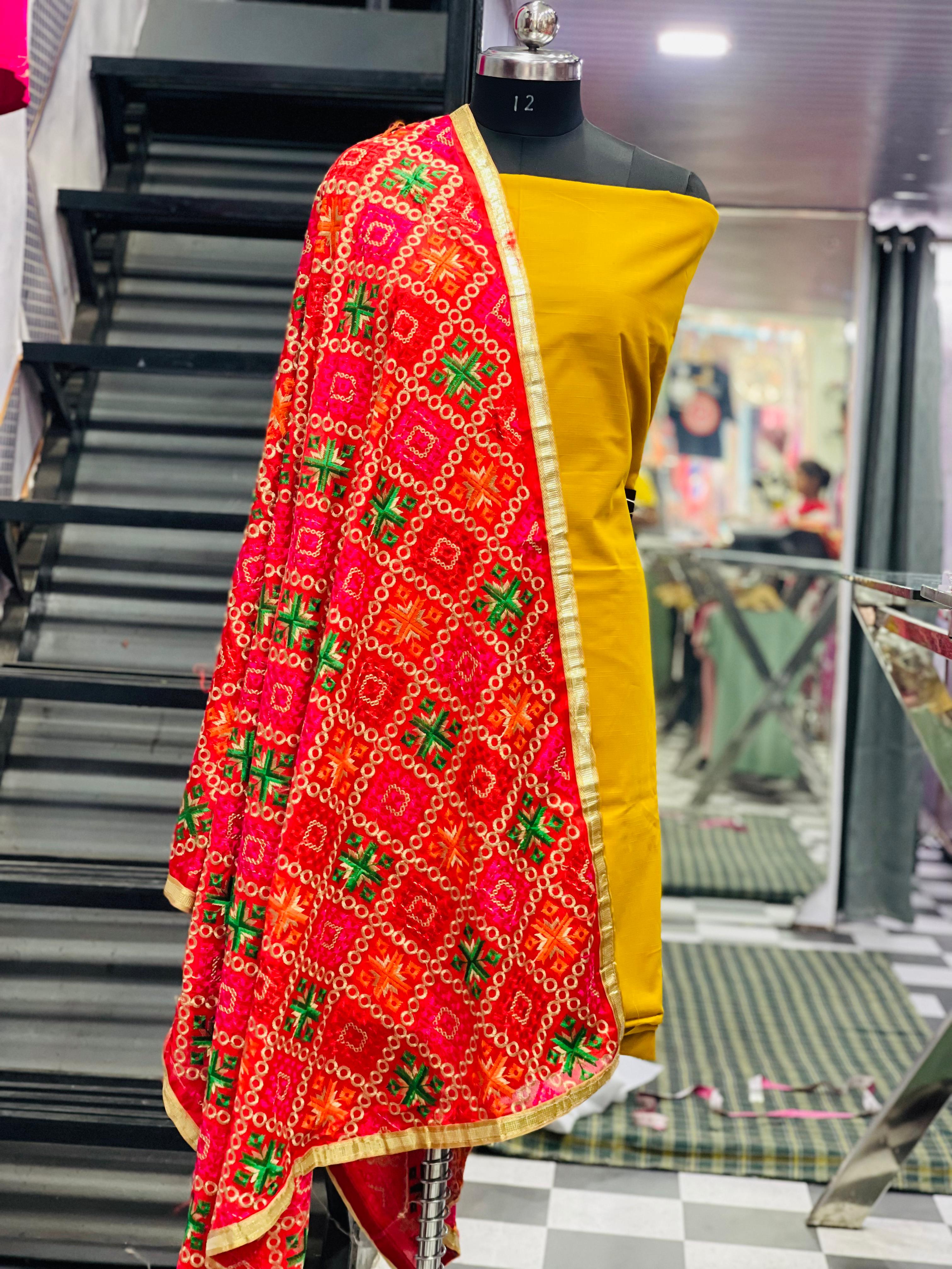  AC047 | Vibrant Yellow Salwar Suit with Embroidered Dupatta