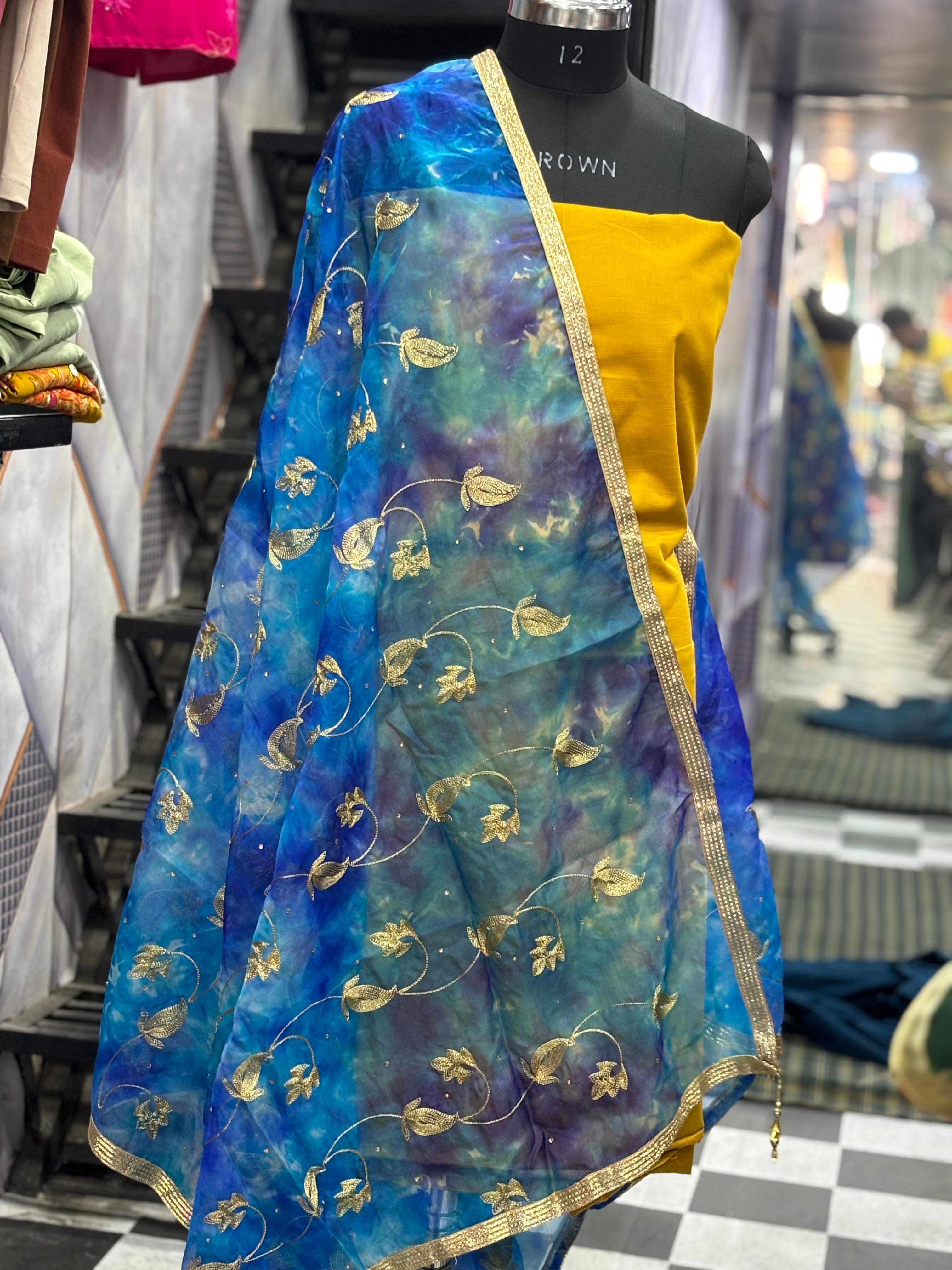  AC022 | Elegant Blue and Gold Dupatta Set