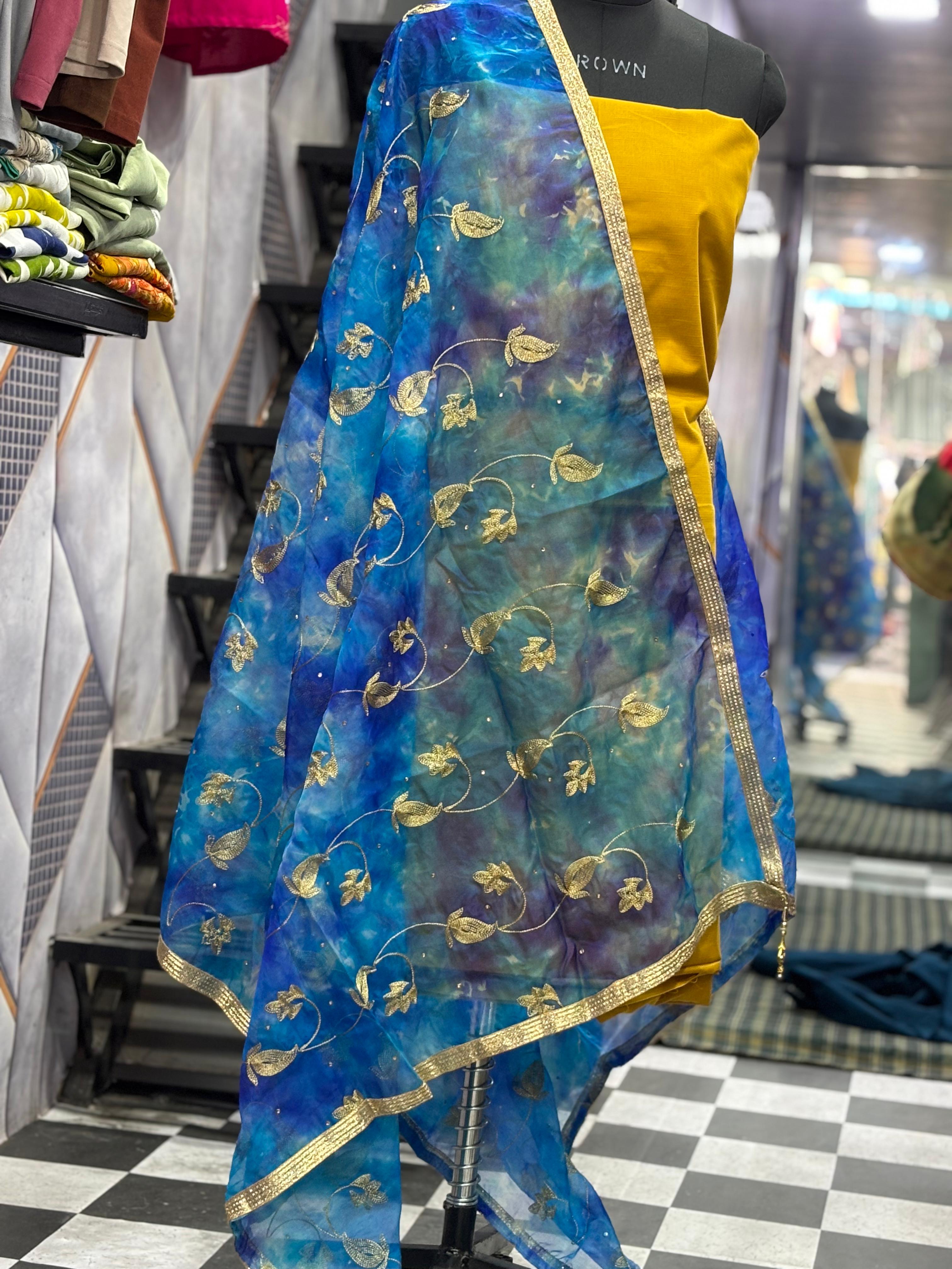  AC022 | Elegant Blue and Gold Dupatta Set