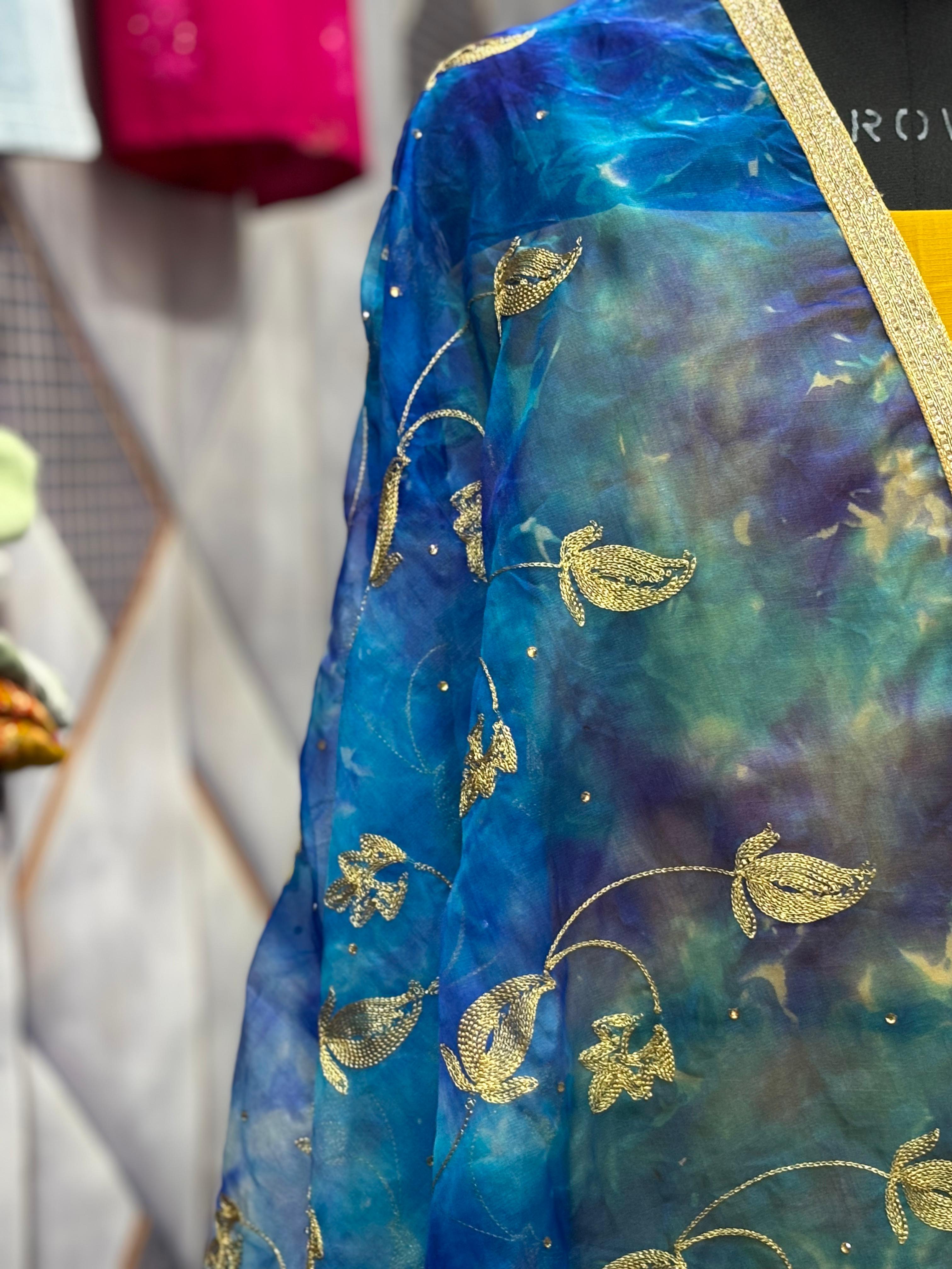  AC022 | Elegant Blue and Gold Dupatta Set