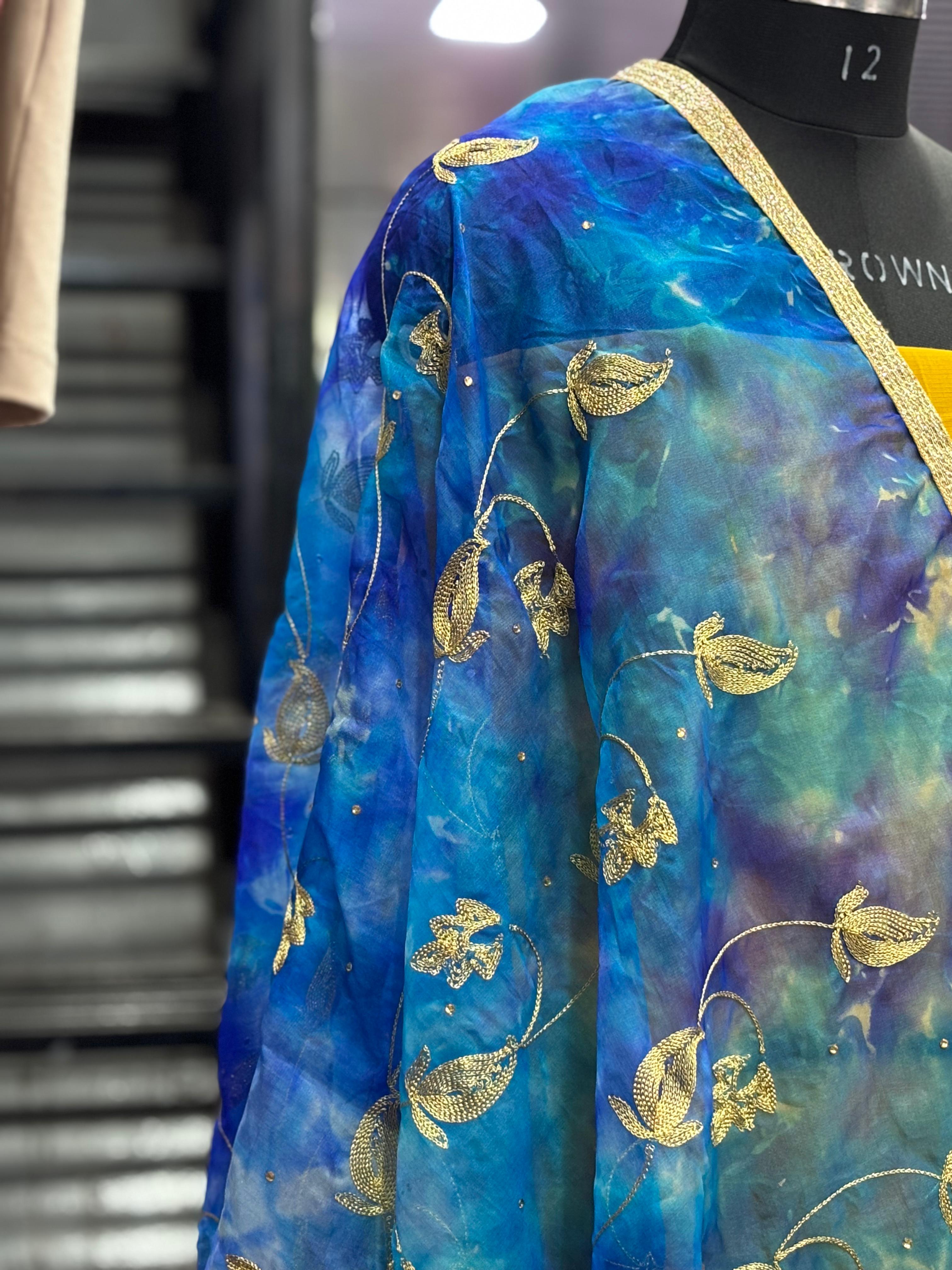  AC022 | Elegant Blue and Gold Dupatta Set