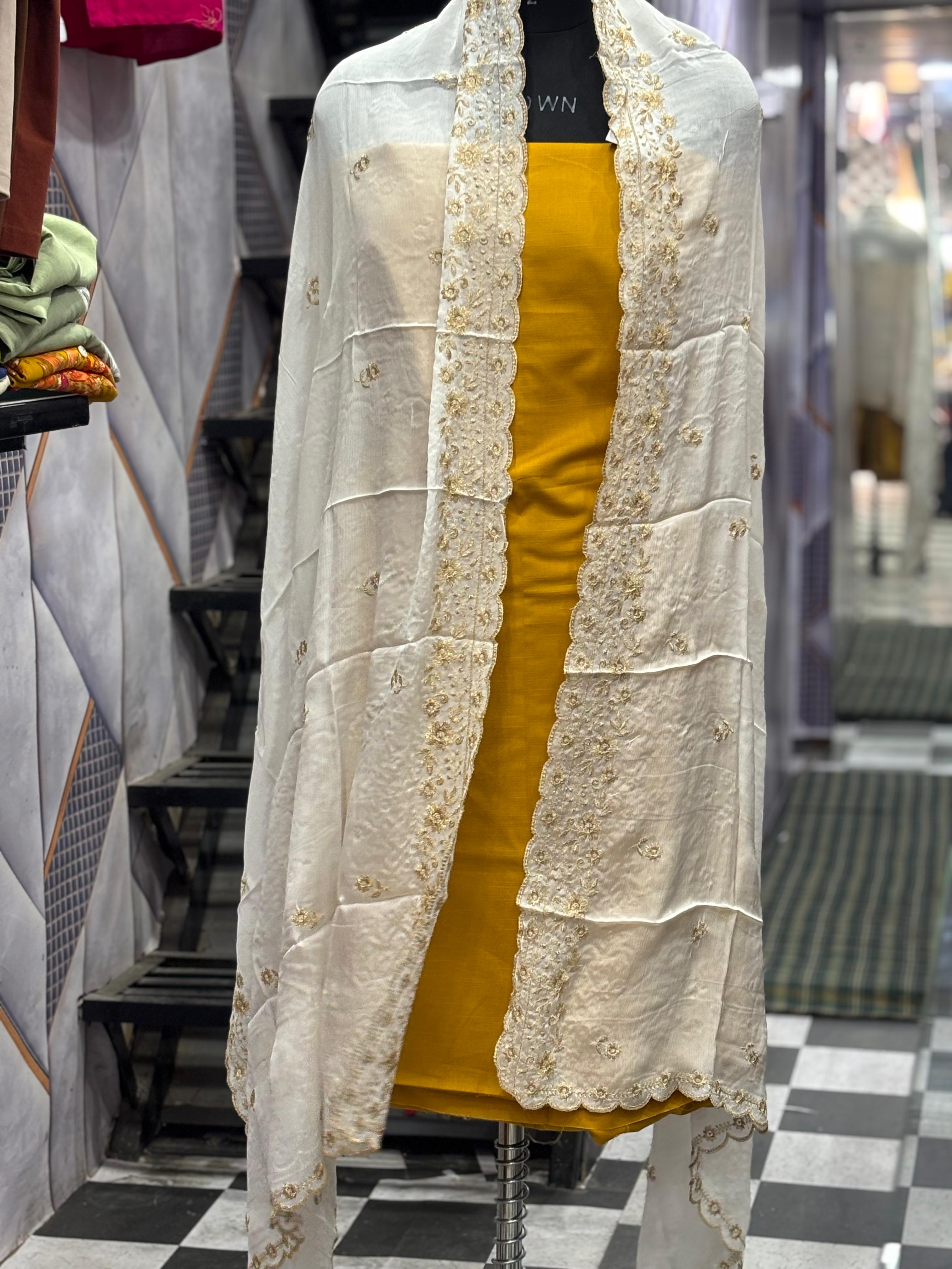  AC035 | Chinon Duppatta || Work Duppatta ||  Embroidered White Dupatta