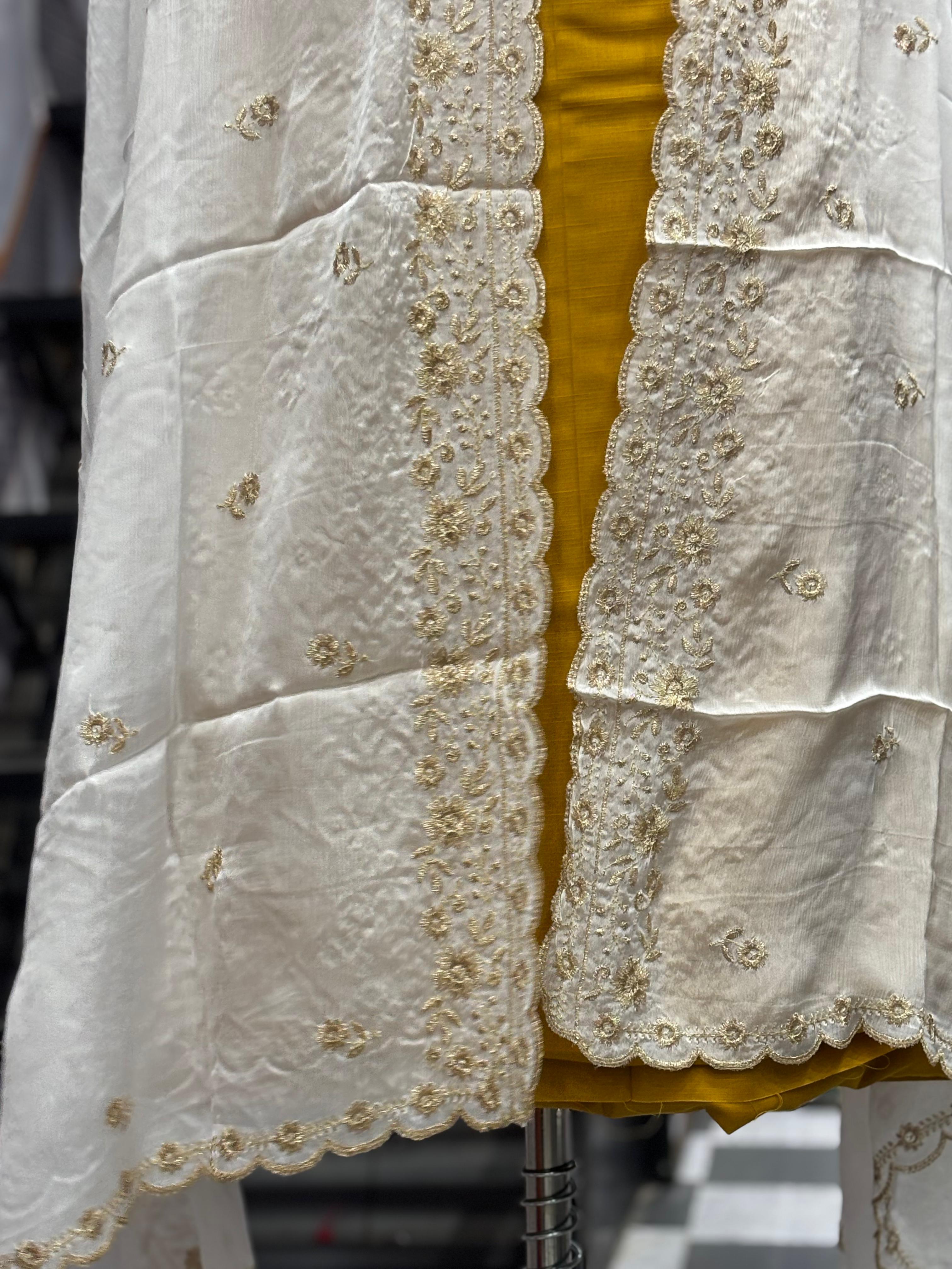  AC035 | Chinon Duppatta || Work Duppatta ||  Embroidered White Dupatta