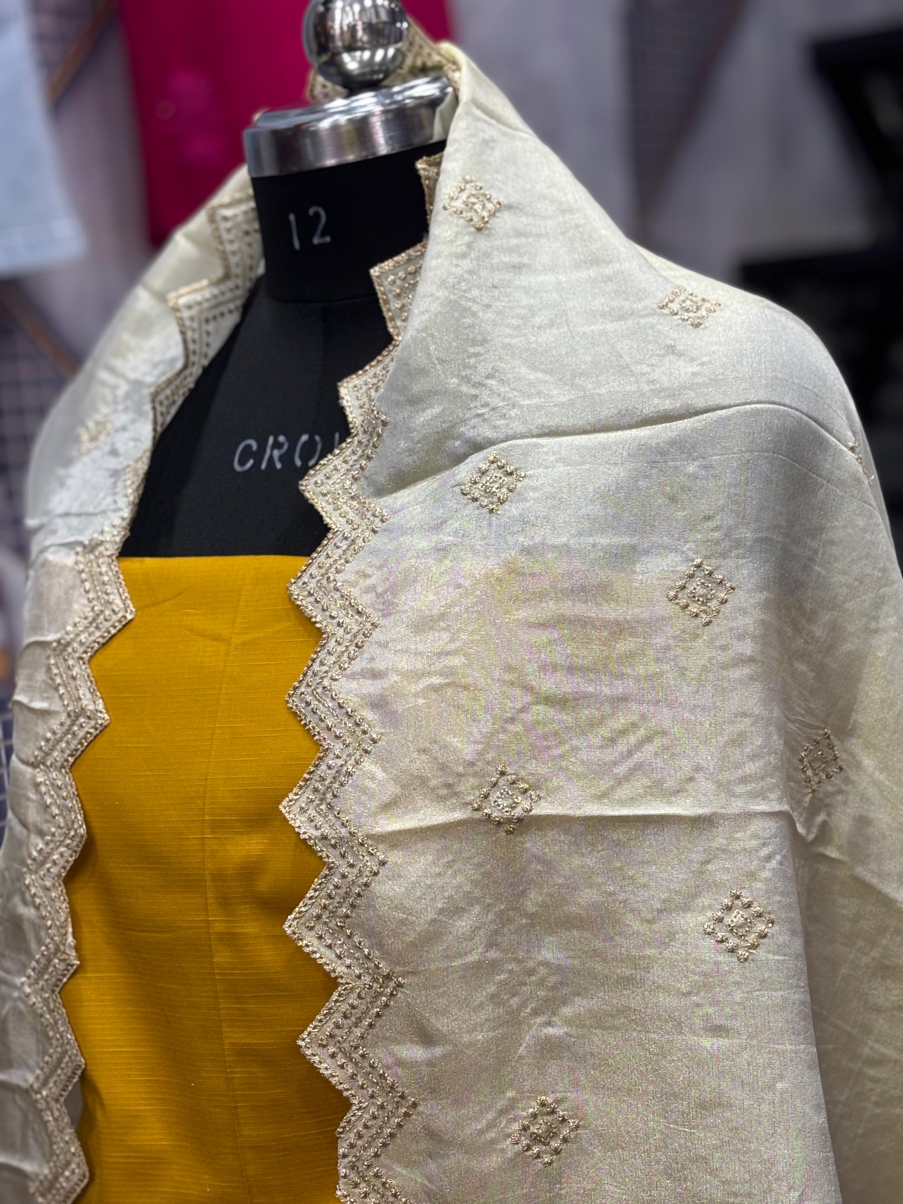  AC028 | Elegant Cream Embroidered Duppatta