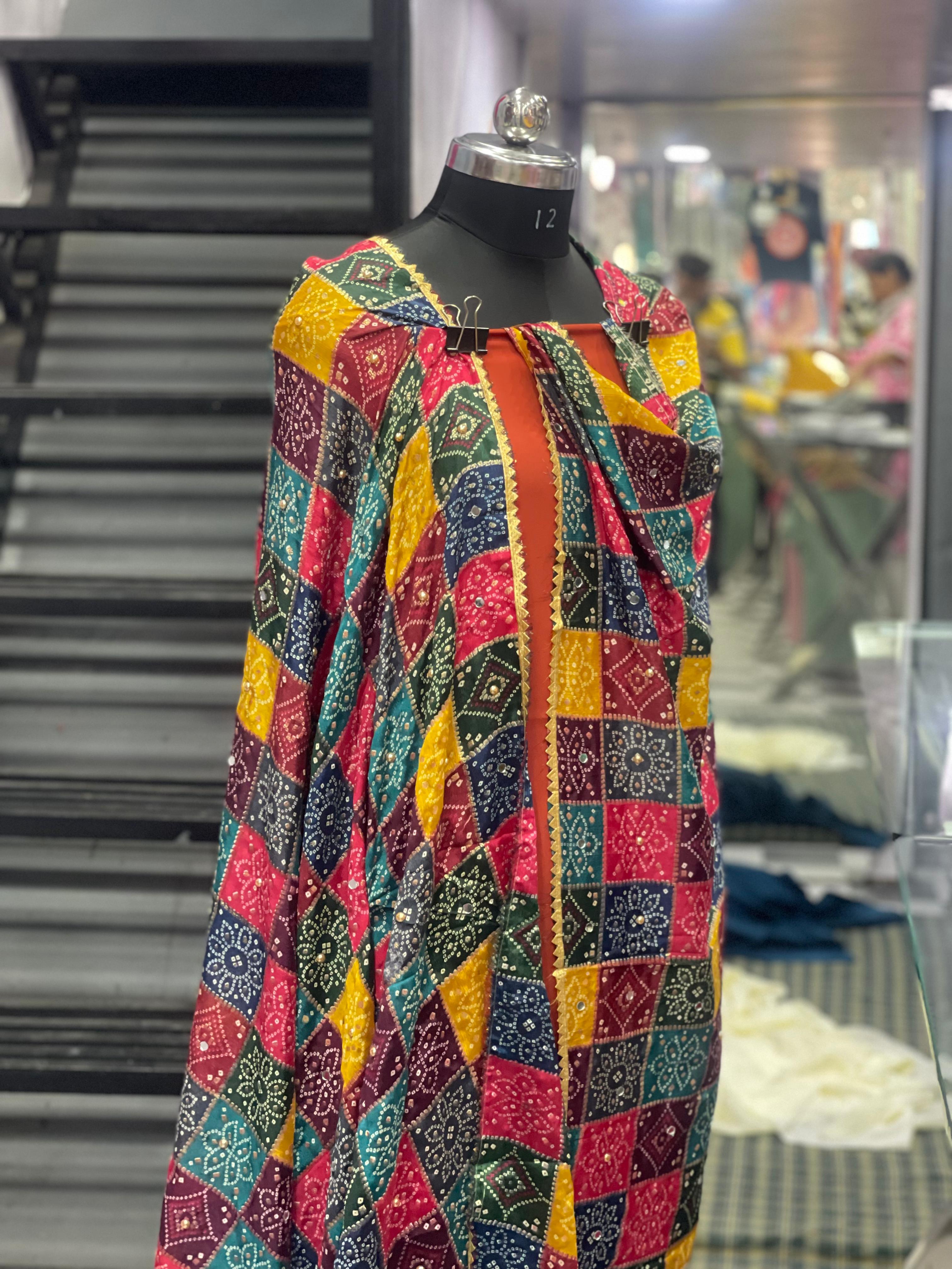 AC007 | Digital Duppatta || Thread Work || Traditional Bandhani Printed Fabric