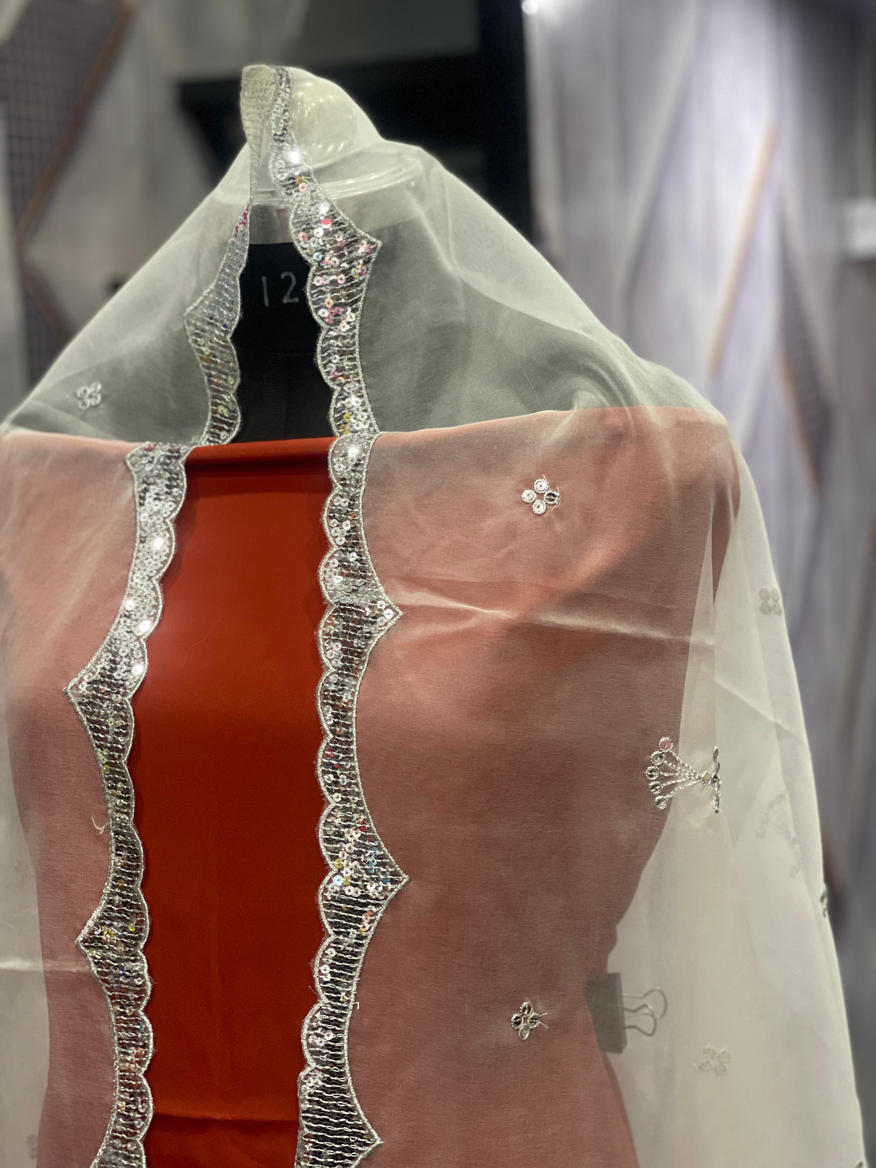  AC020 | White Duppatta || Orginza || Embroidered Sheer Dupatta