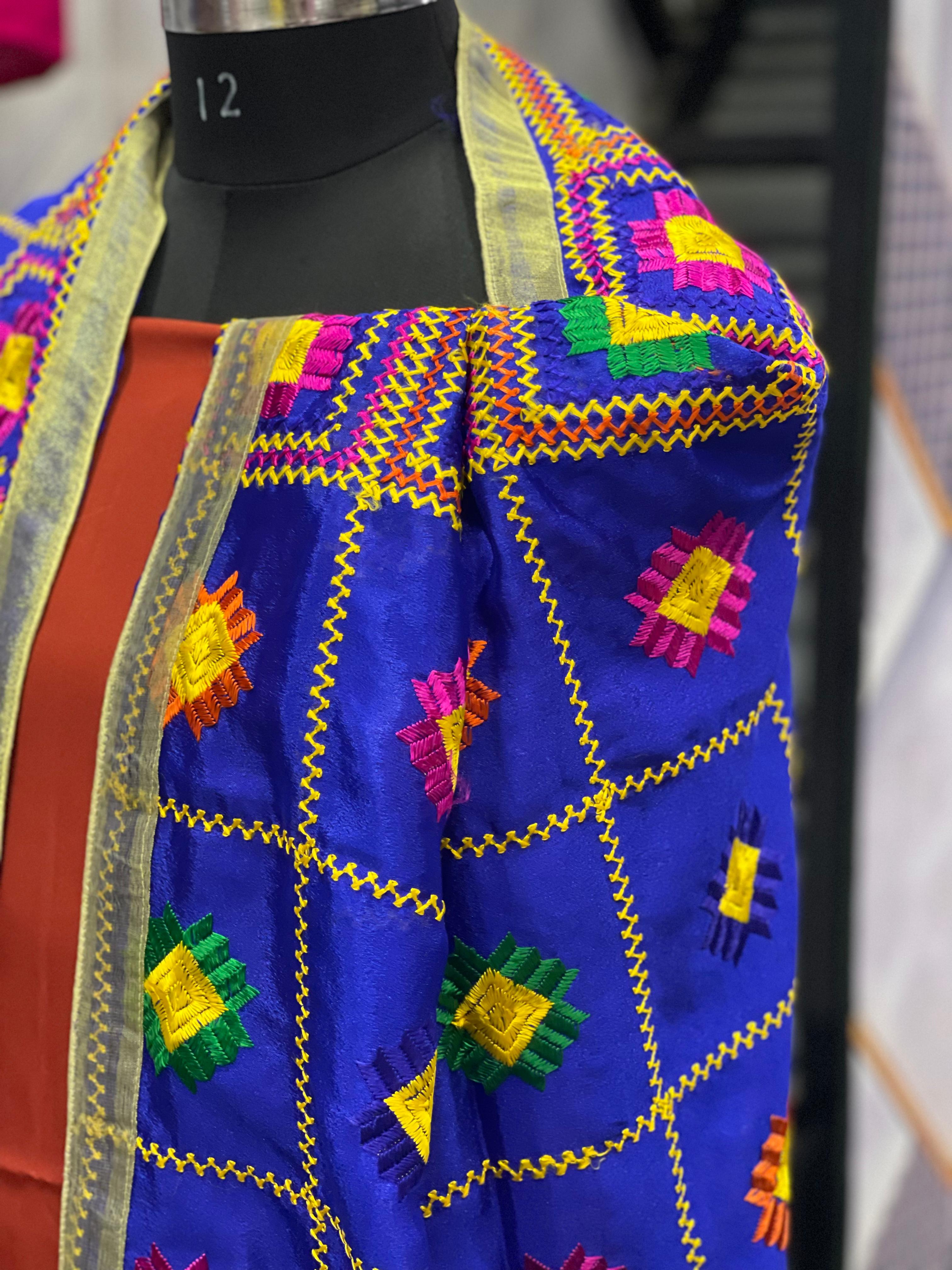  AC017 |  Didital Duppatta || Embroidered Blue Silk Duppatta