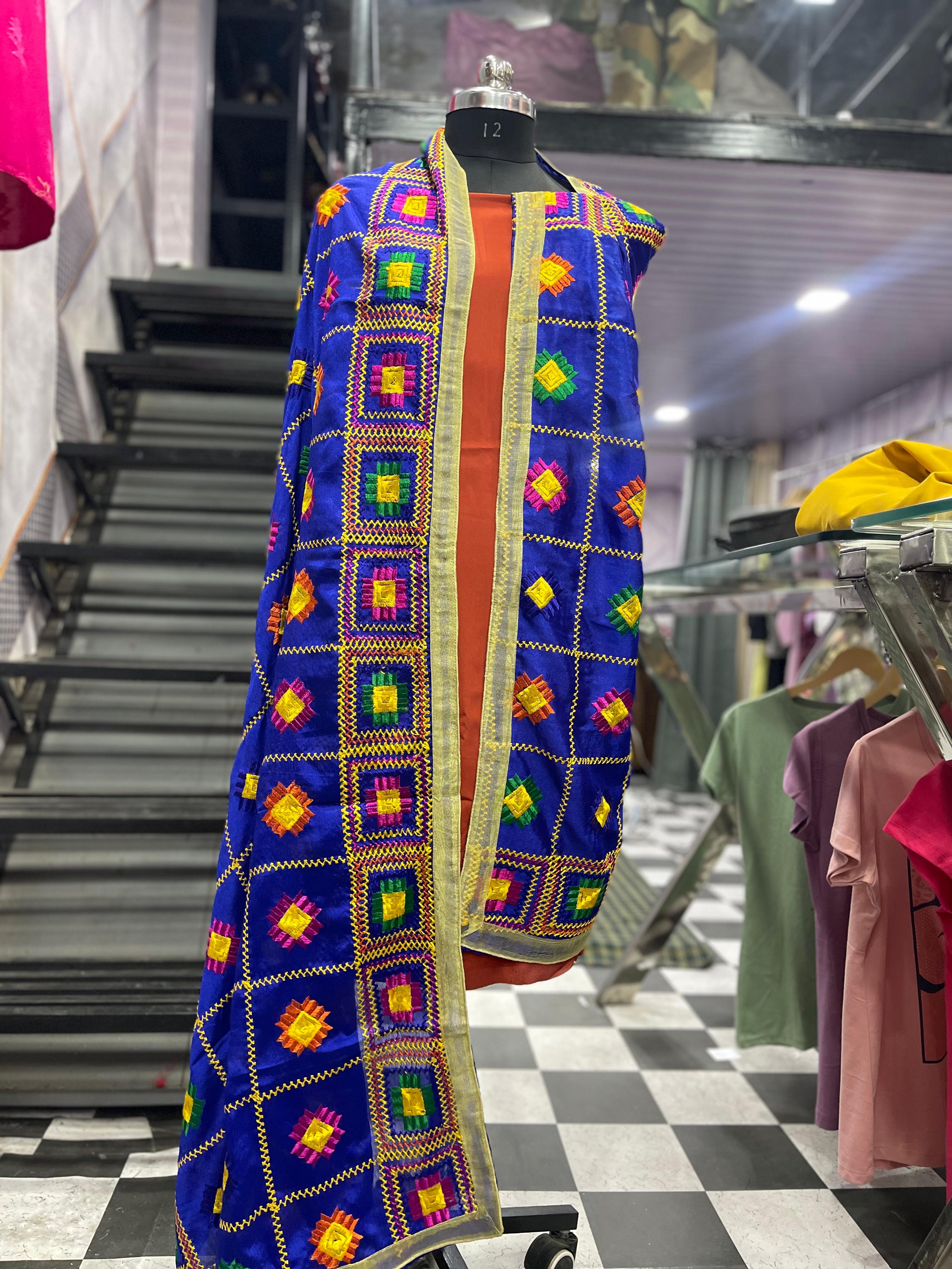  AC017 |  Didital Duppatta || Embroidered Blue Silk Duppatta