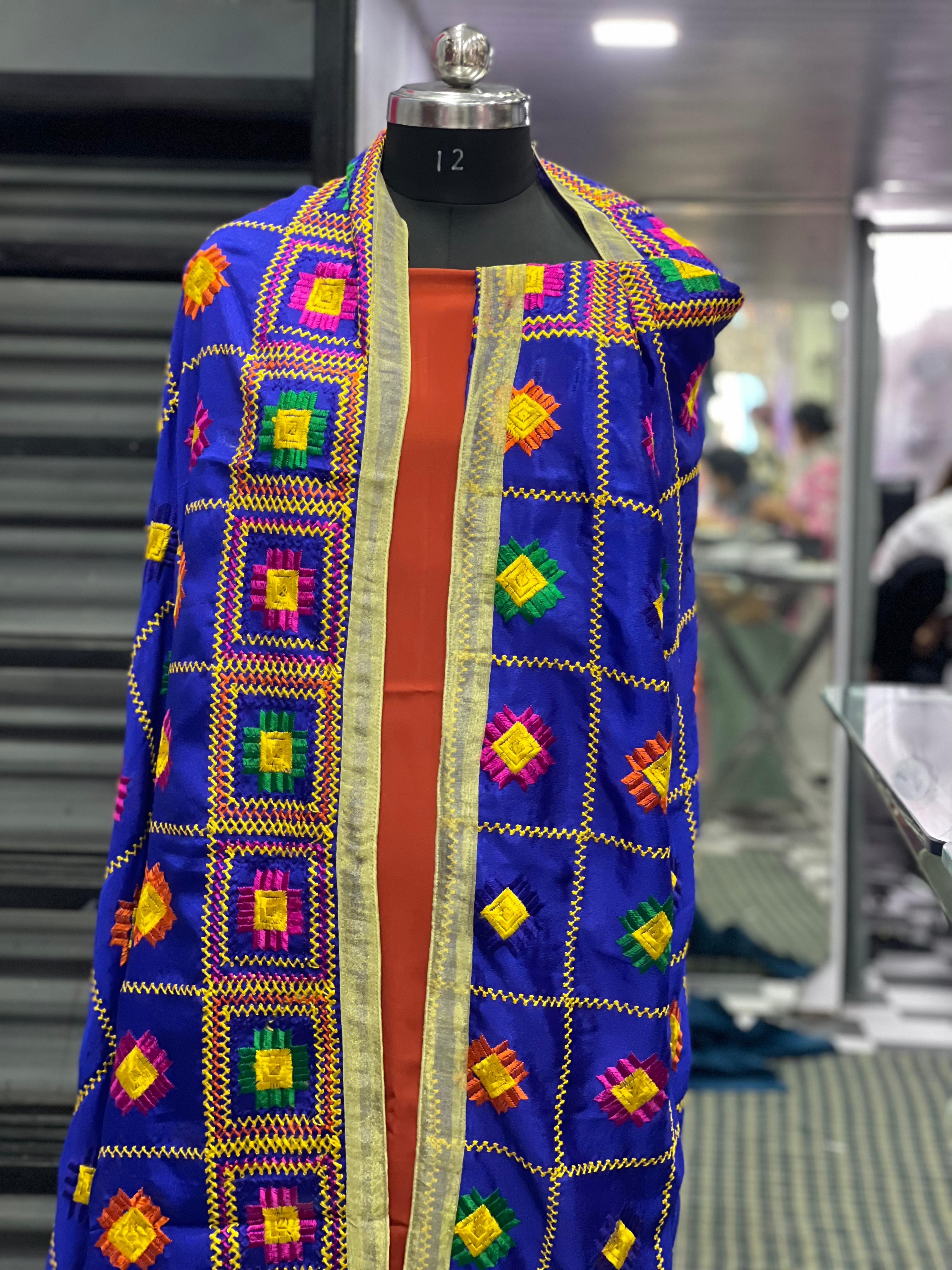  AC017 |  Didital Duppatta || Embroidered Blue Silk Duppatta
