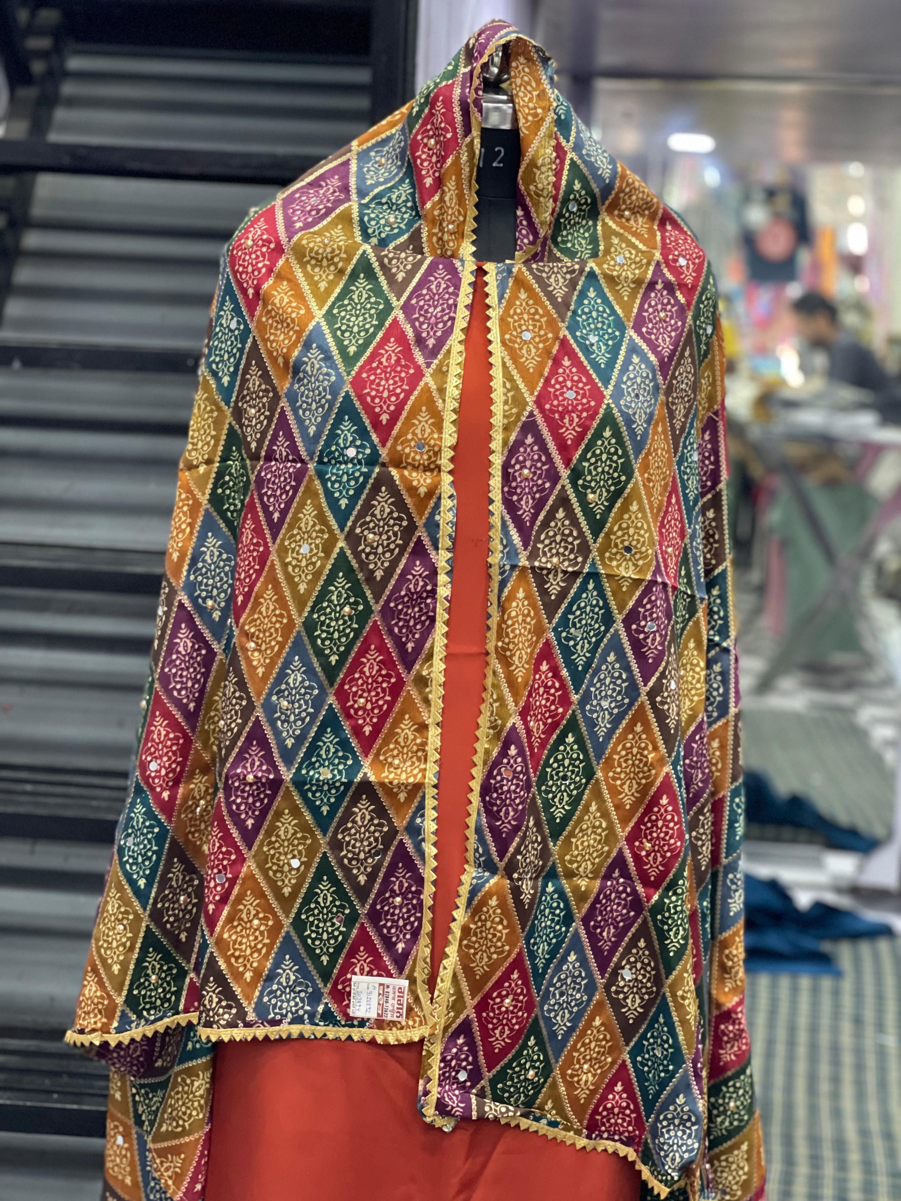 AC004 | Multicolor Duppatta || Colorful Traditional Embroidered Fabric