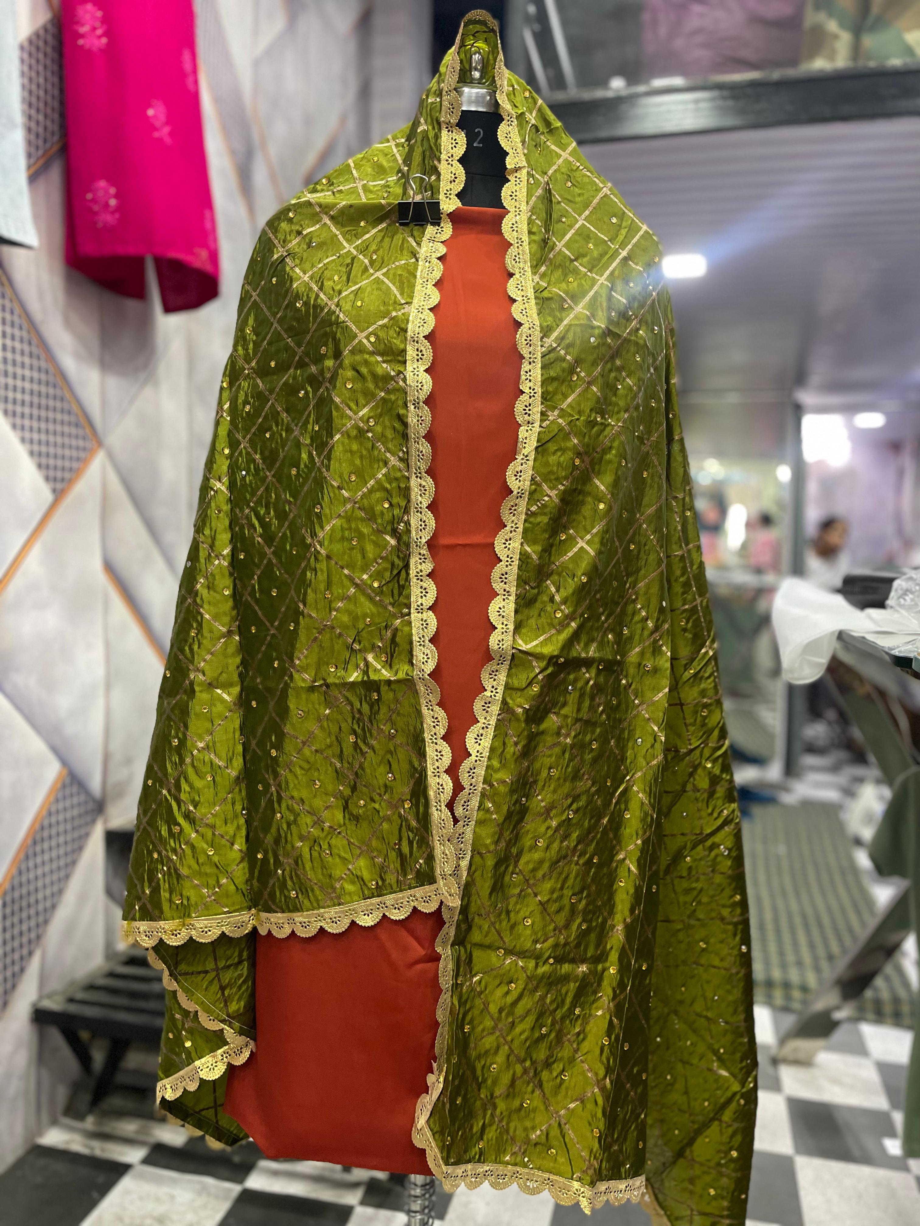 AC002 | Green Duppatta || Traditional Embroidered Dupatta Set