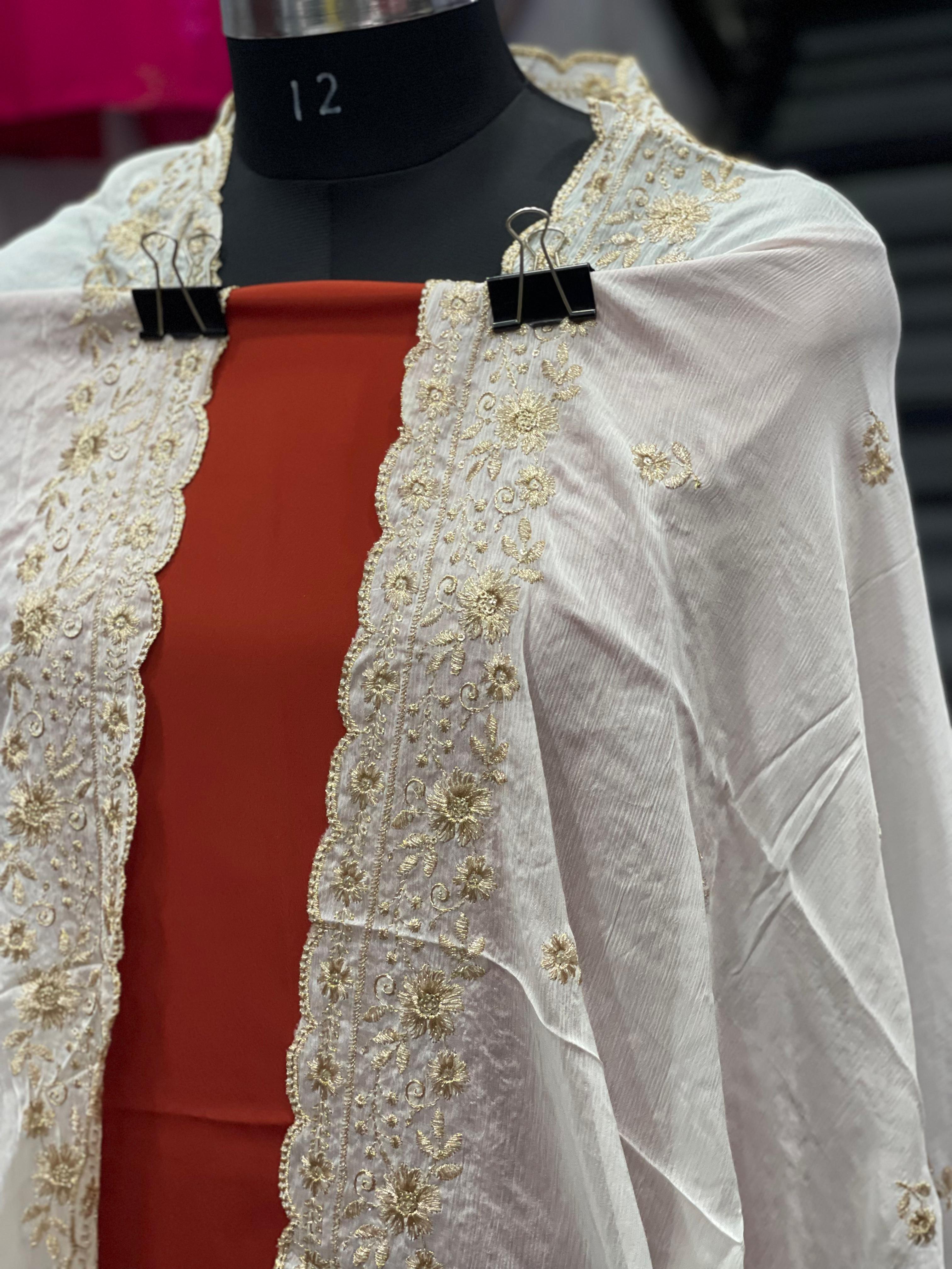  AC040 | Chanun Duppata || Thread Work ||  White Duppatta || Embroidered White Duppatta 
