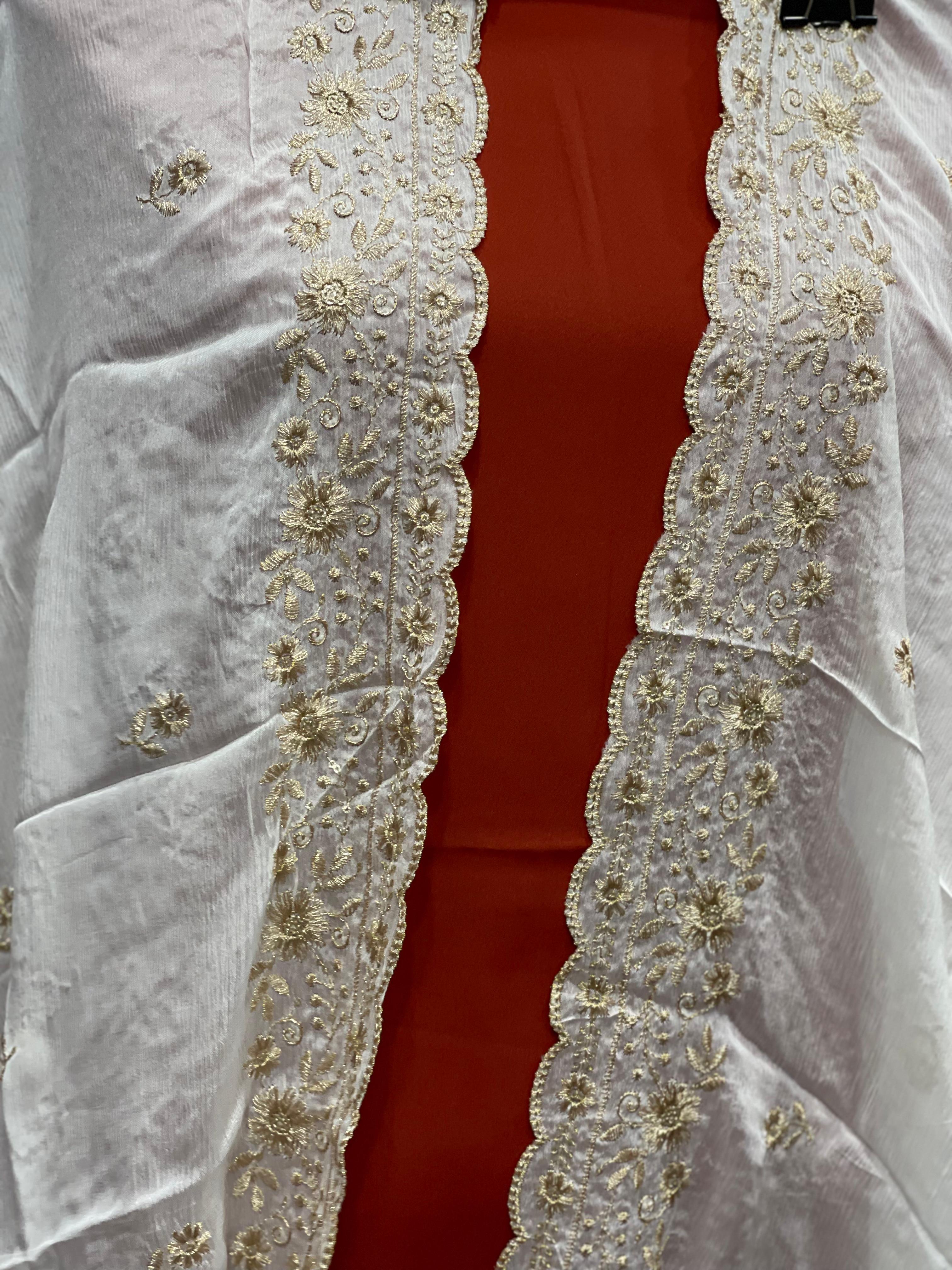  AC040 | Chanun Duppata || Thread Work ||  White Duppatta || Embroidered White Duppatta 