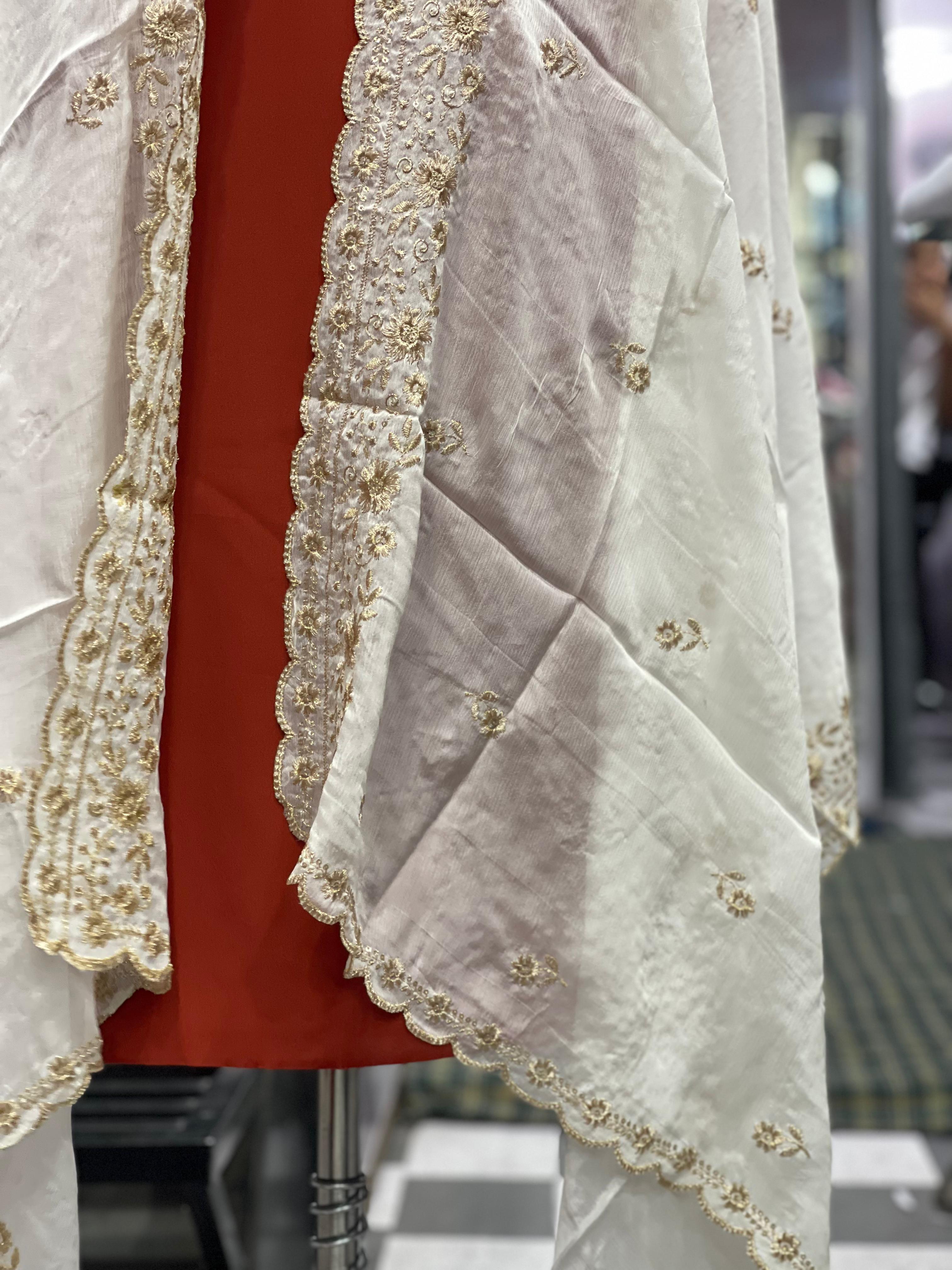  AC040 | Chanun Duppata || Thread Work ||  White Duppatta || Embroidered White Duppatta 